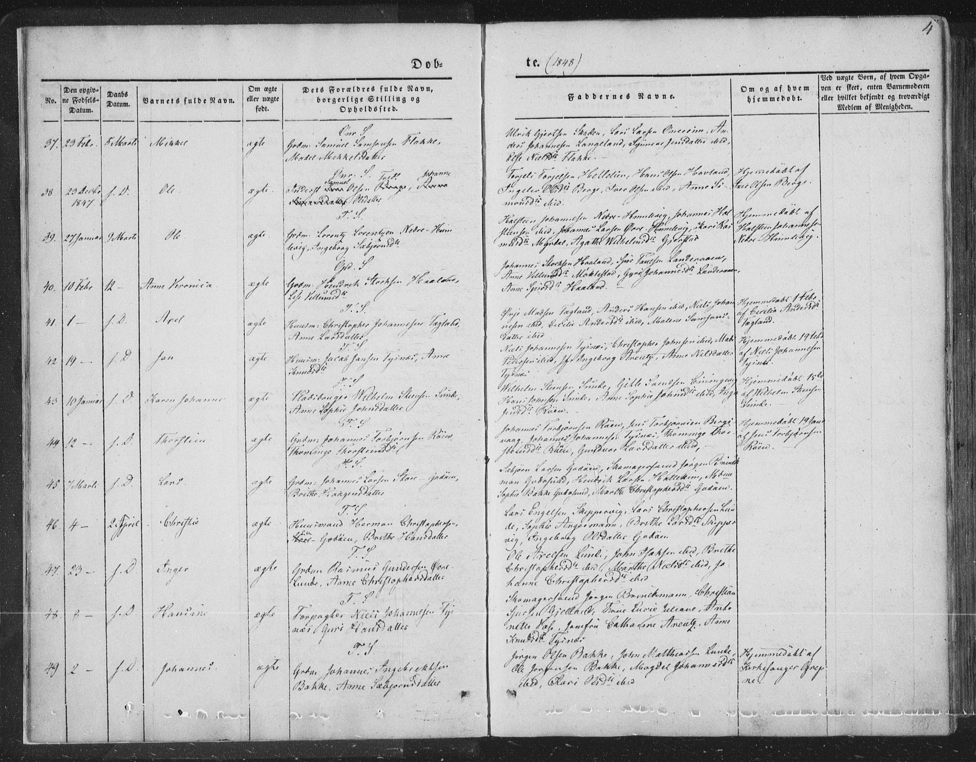 Tysnes sokneprestembete, SAB/A-78601/H/Haa: Parish register (official) no. A 10, 1848-1859, p. 4