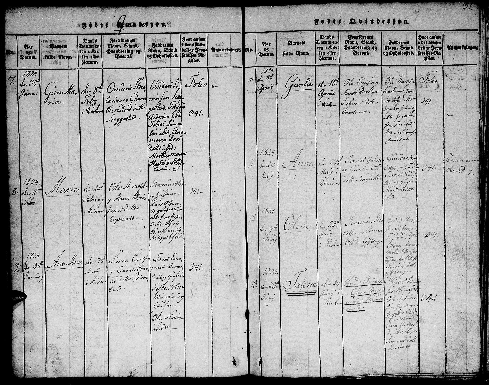 Hægebostad sokneprestkontor, AV/SAK-1111-0024/F/Fb/Fba/L0001: Parish register (copy) no. B 1, 1815-1844, p. 31