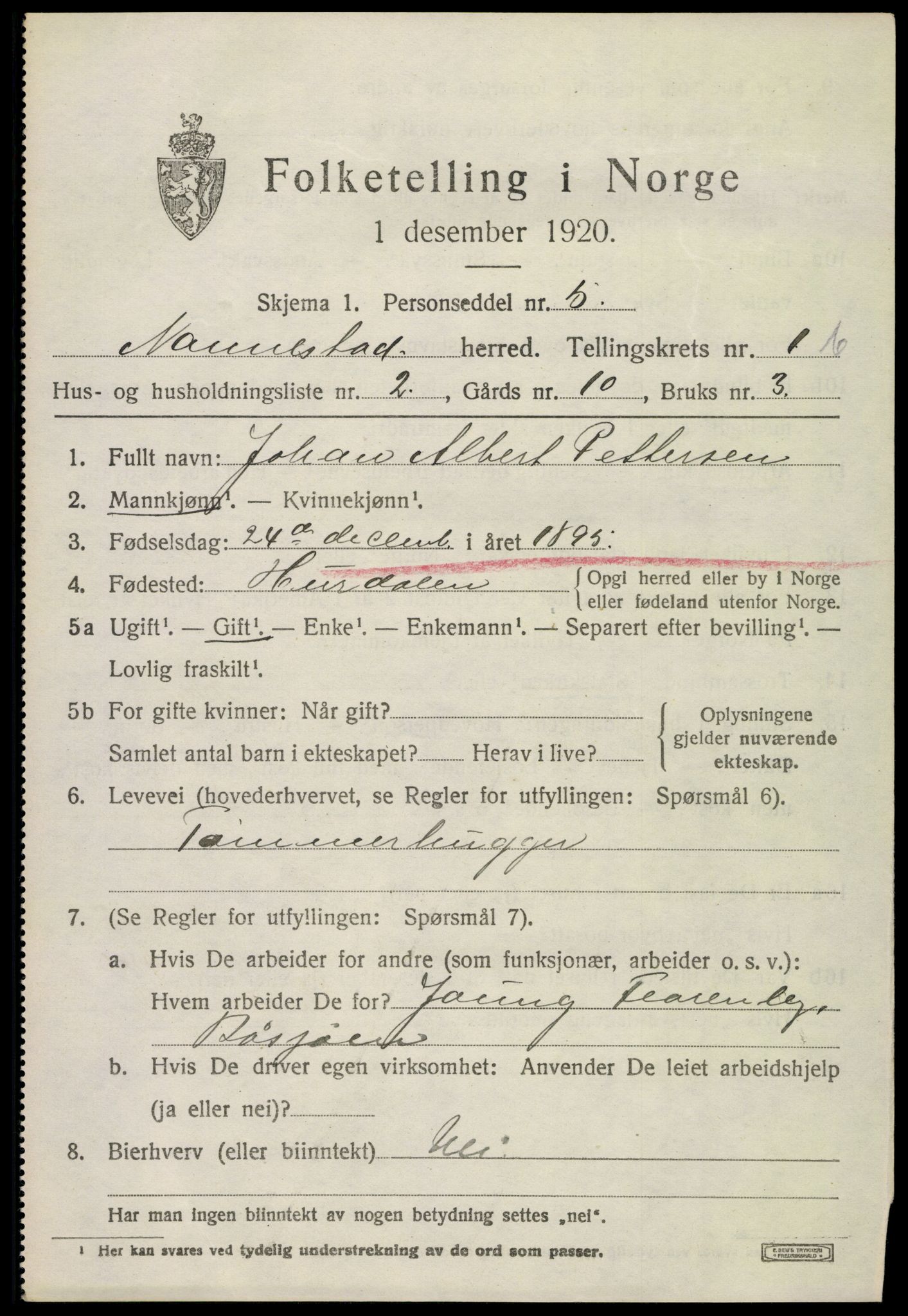 SAO, 1920 census for Nannestad, 1920, p. 1929