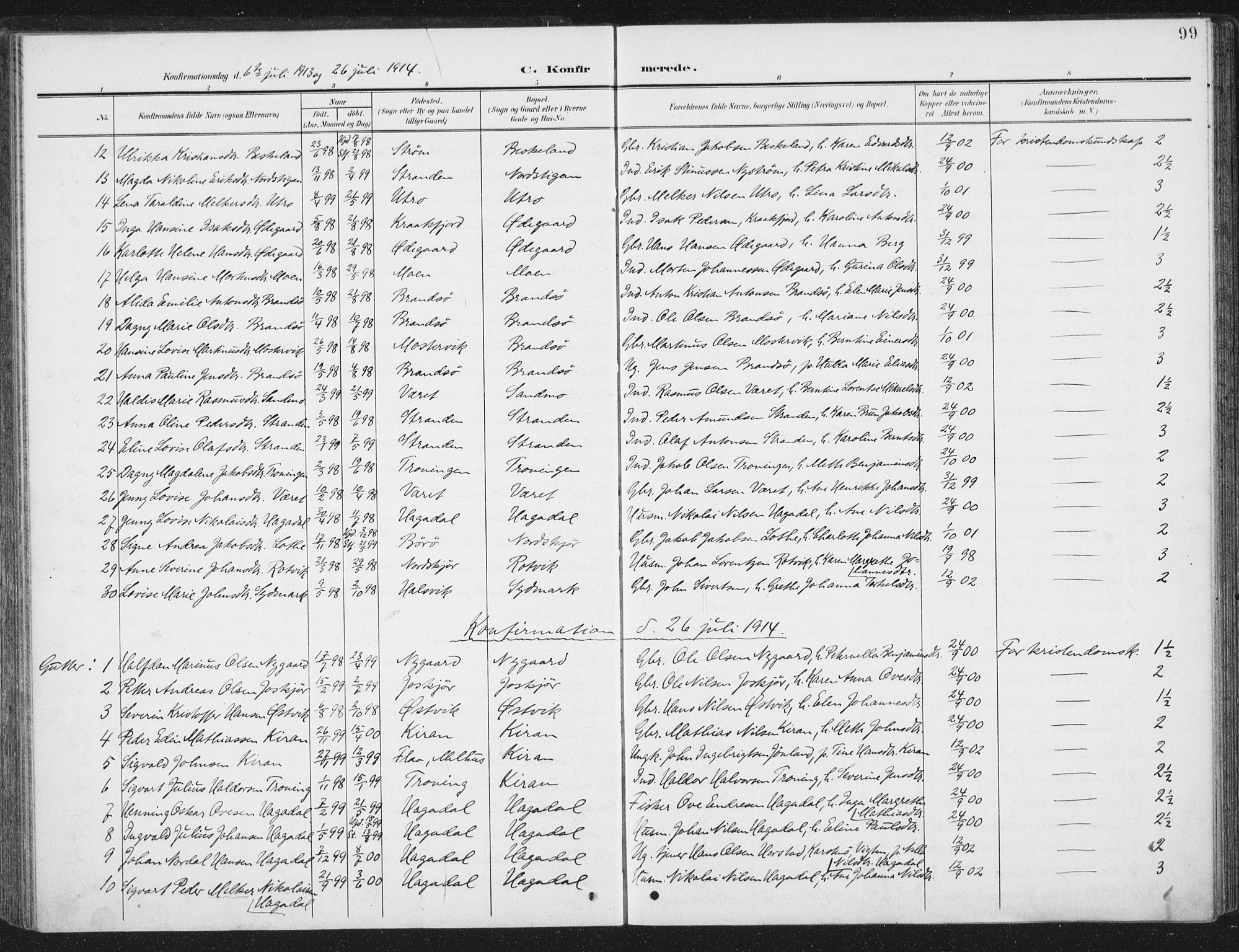 Ministerialprotokoller, klokkerbøker og fødselsregistre - Sør-Trøndelag, SAT/A-1456/657/L0709: Parish register (official) no. 657A10, 1905-1919, p. 99