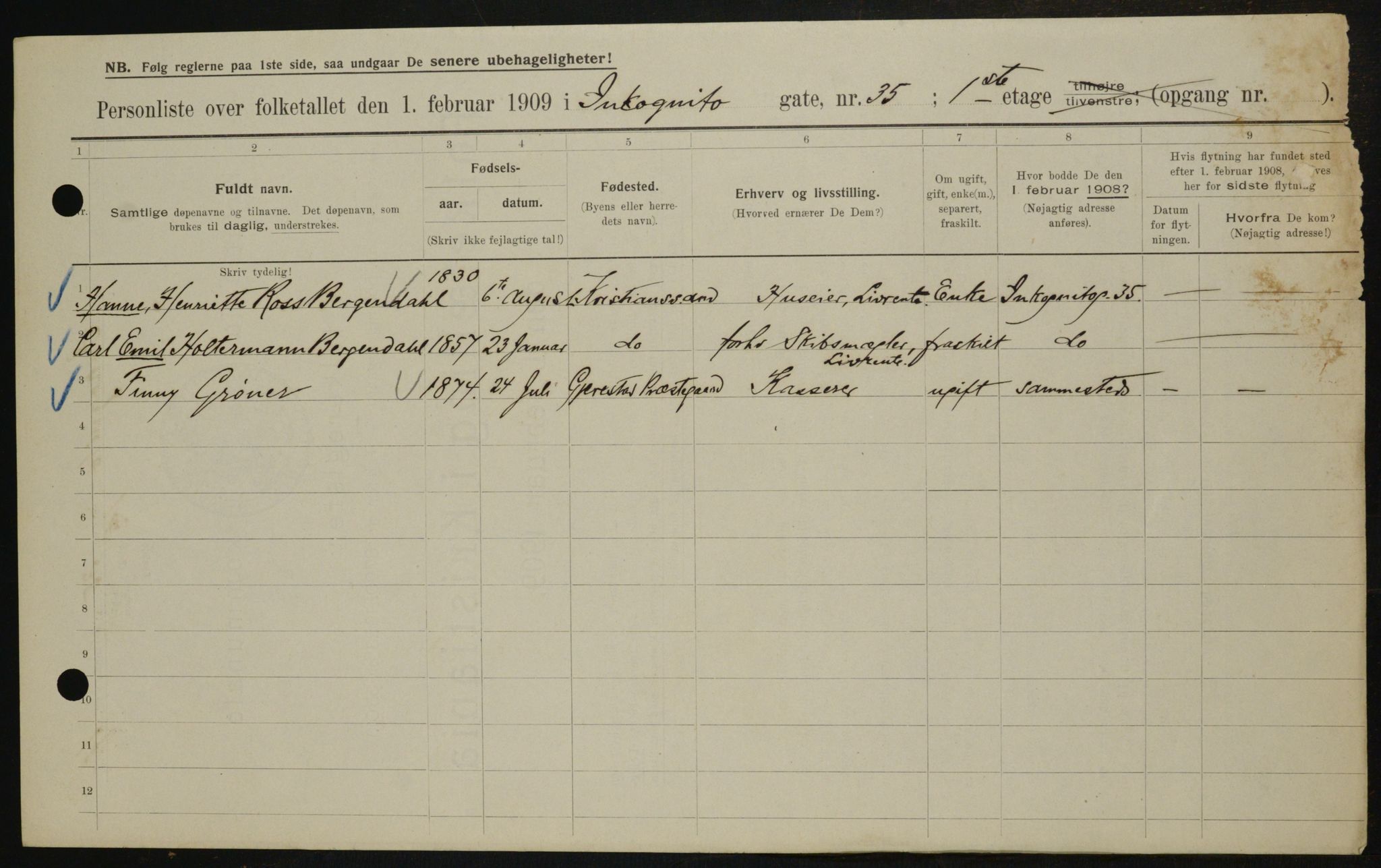 OBA, Municipal Census 1909 for Kristiania, 1909, p. 40517