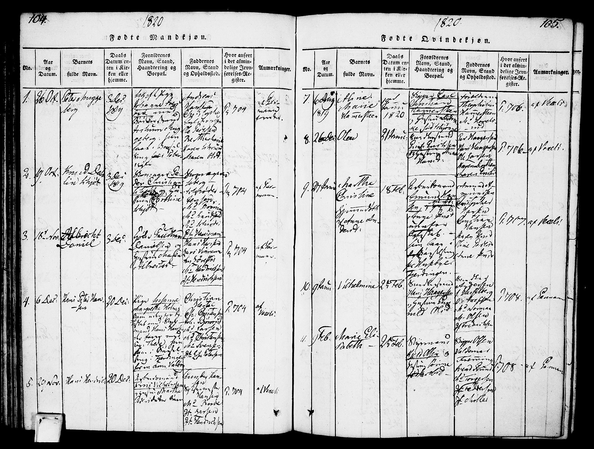 Oslo domkirke Kirkebøker, SAO/A-10752/F/Fa/L0007: Parish register (official) no. 7, 1817-1824, p. 104-105