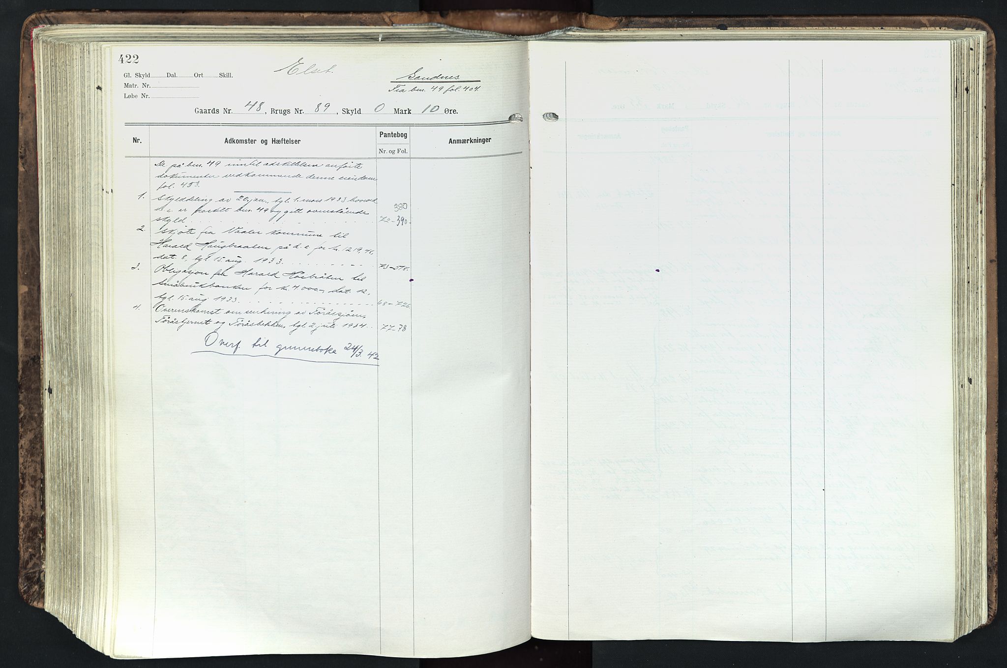 Solør tingrett, AV/SAH-TING-008/H/Ha/Hak/L0003: Mortgage register no. III, 1900-1935, p. 422