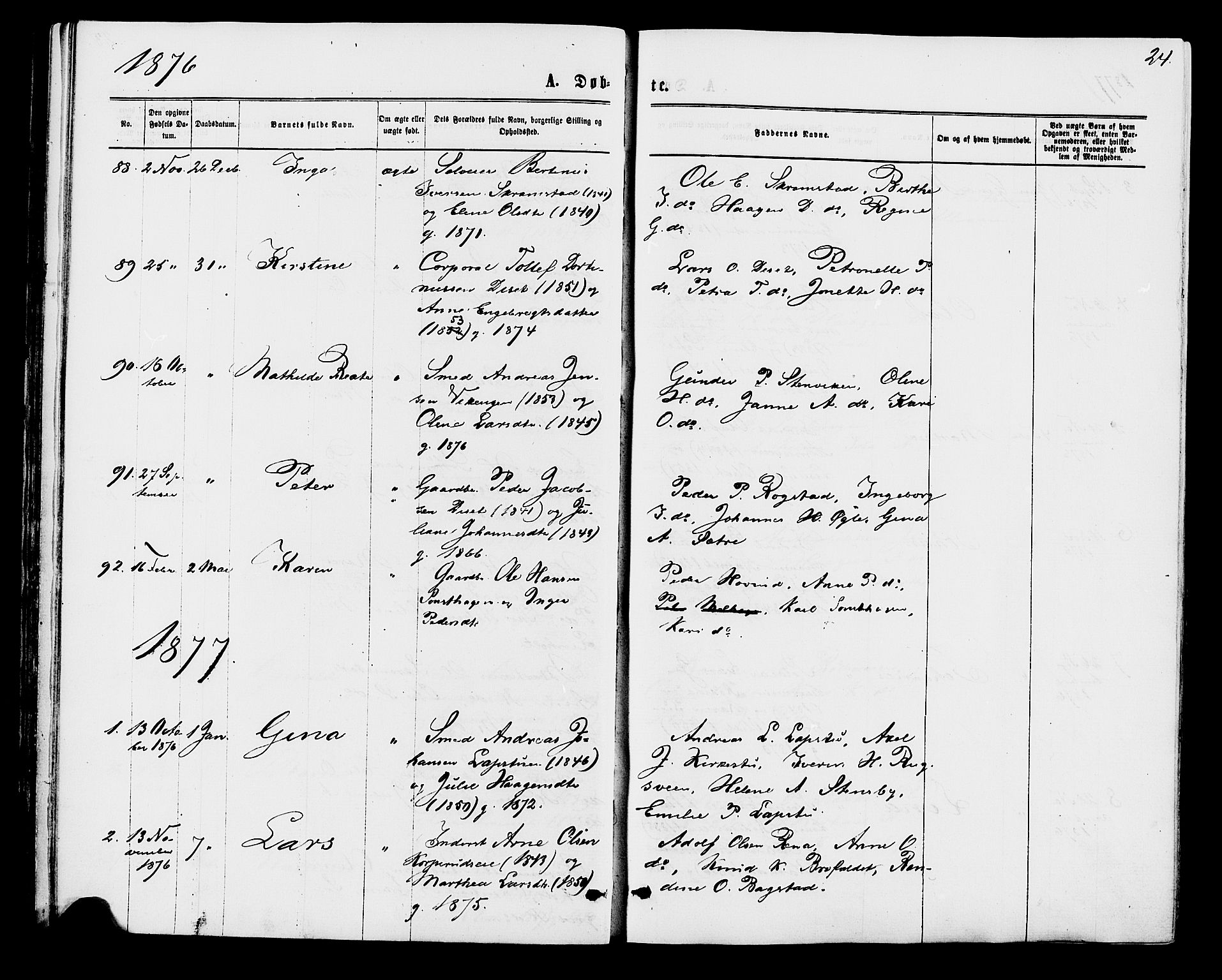 Åmot prestekontor, Hedmark, SAH/PREST-056/H/Ha/Haa/L0009: Parish register (official) no. 9, 1875-1883, p. 24