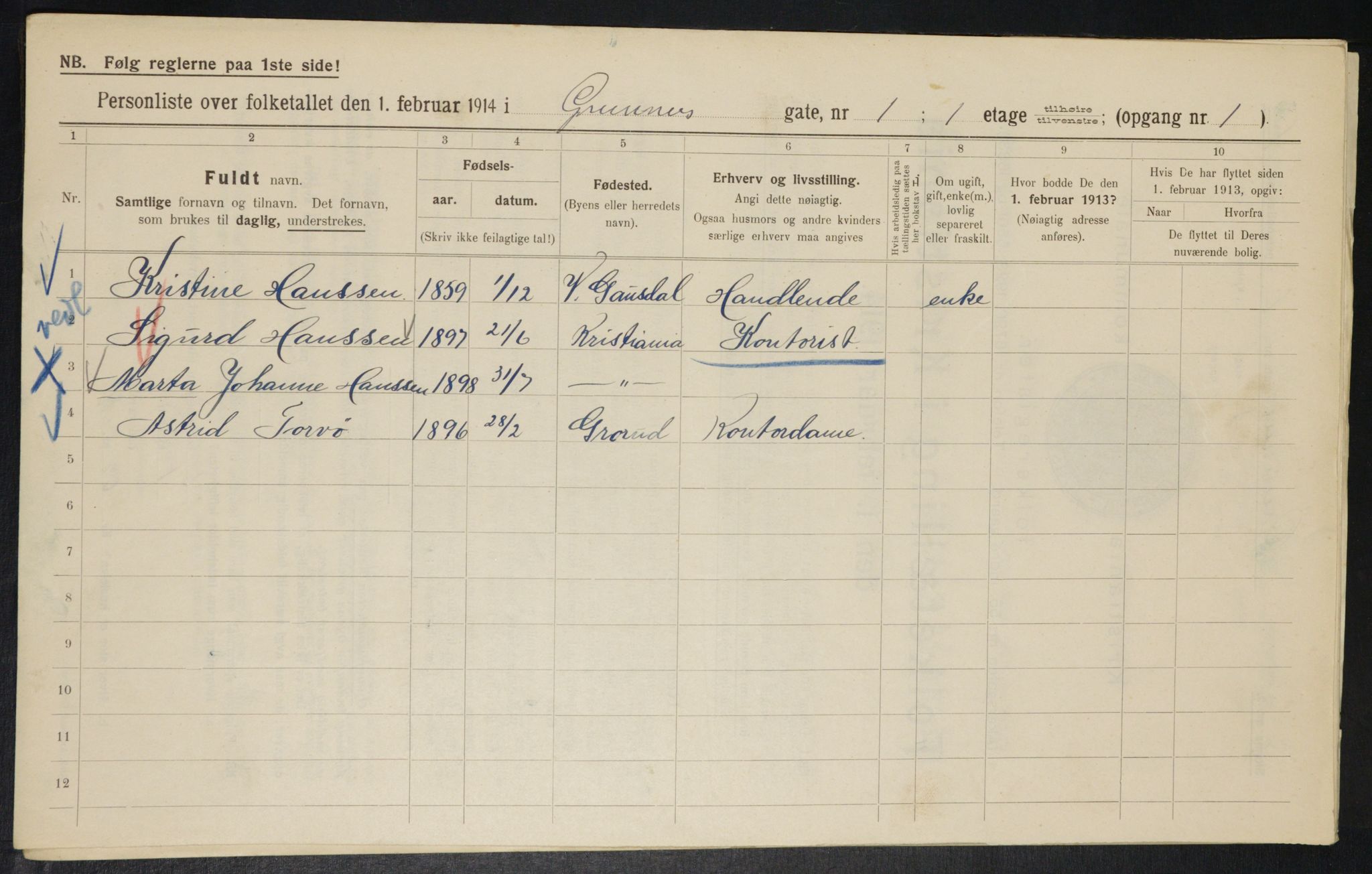 OBA, Municipal Census 1914 for Kristiania, 1914, p. 30747