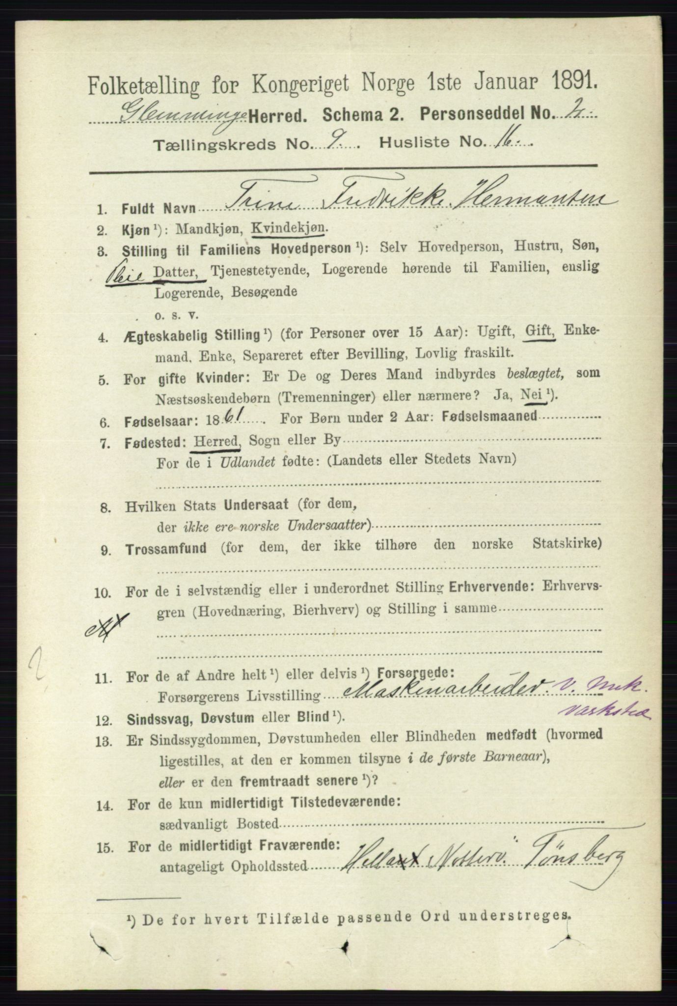 RA, 1891 census for 0132 Glemmen, 1891, p. 9728