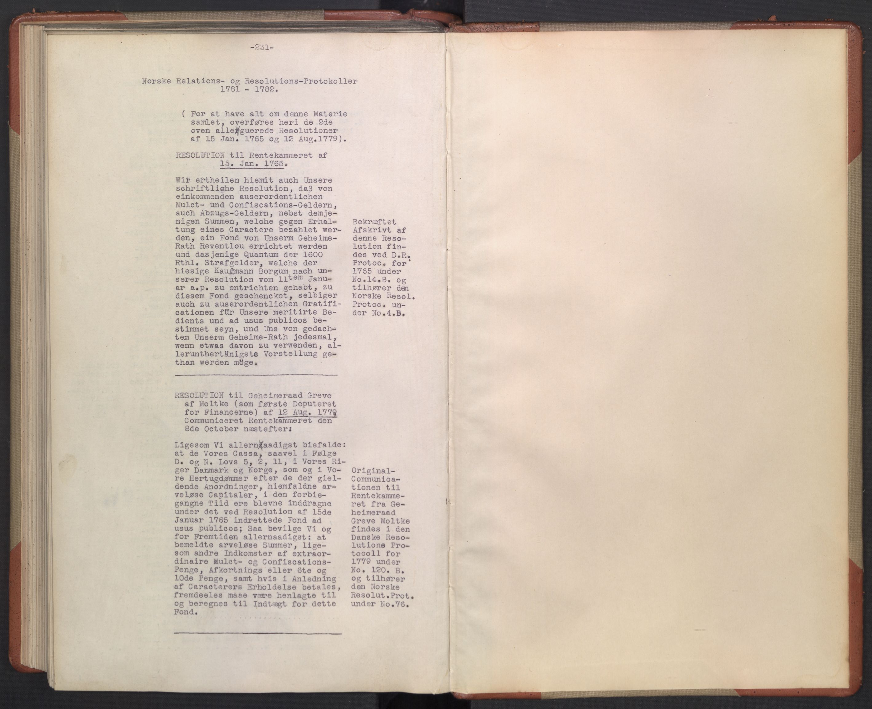 Avskriftsamlingen, AV/RA-EA-4022/F/Fb/L0124: Registratur over norske Relasjons- og resolusjonsprotokoller, 1781-1782, p. 118