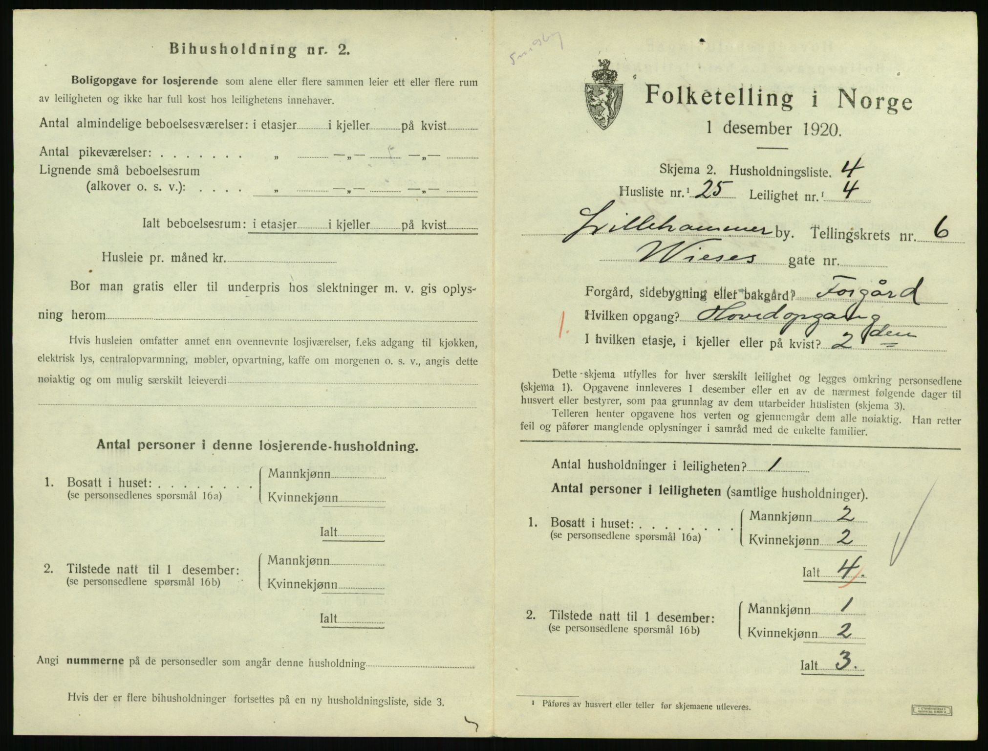 SAH, 1920 census for Lillehammer, 1920, p. 2426