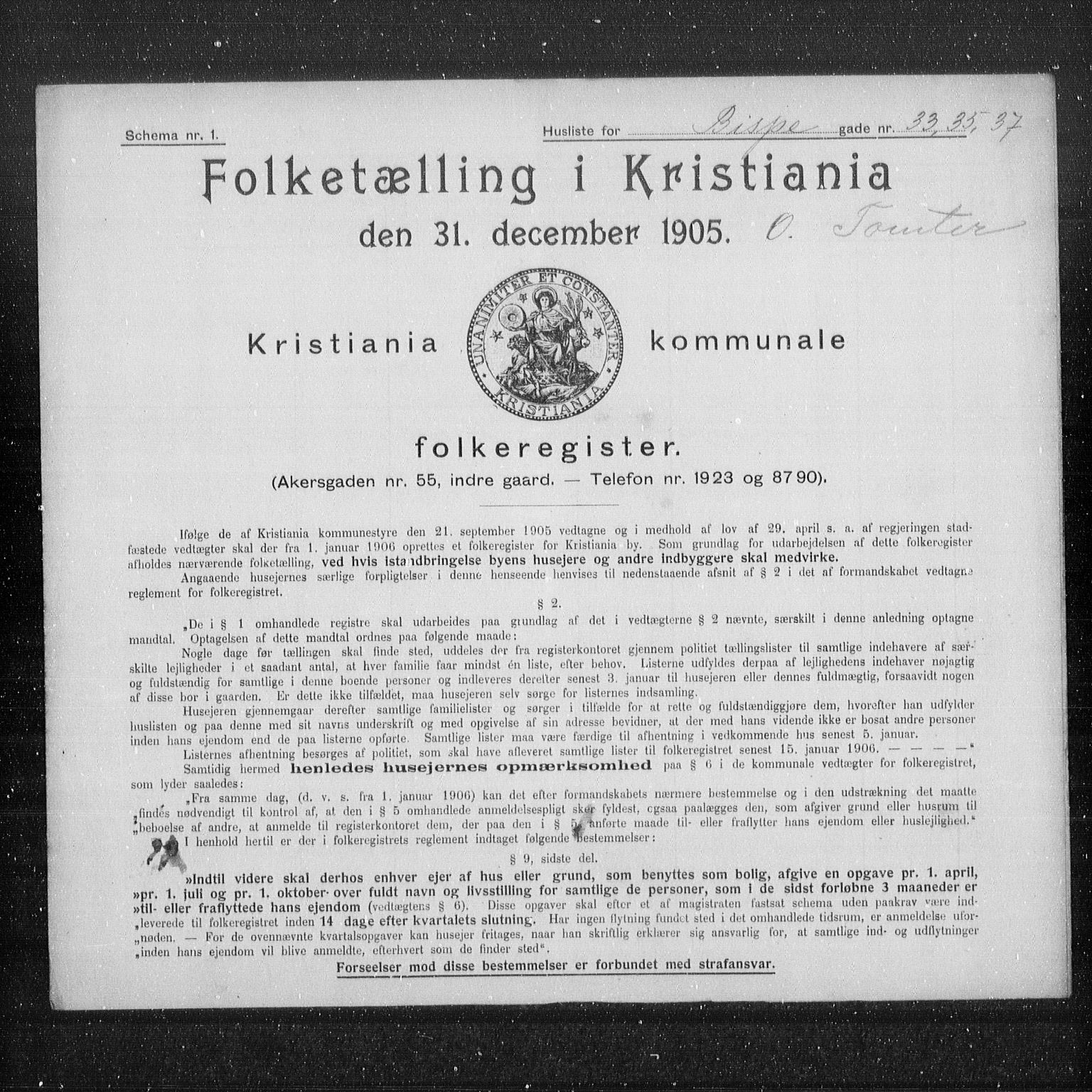 OBA, Municipal Census 1905 for Kristiania, 1905, p. 2619