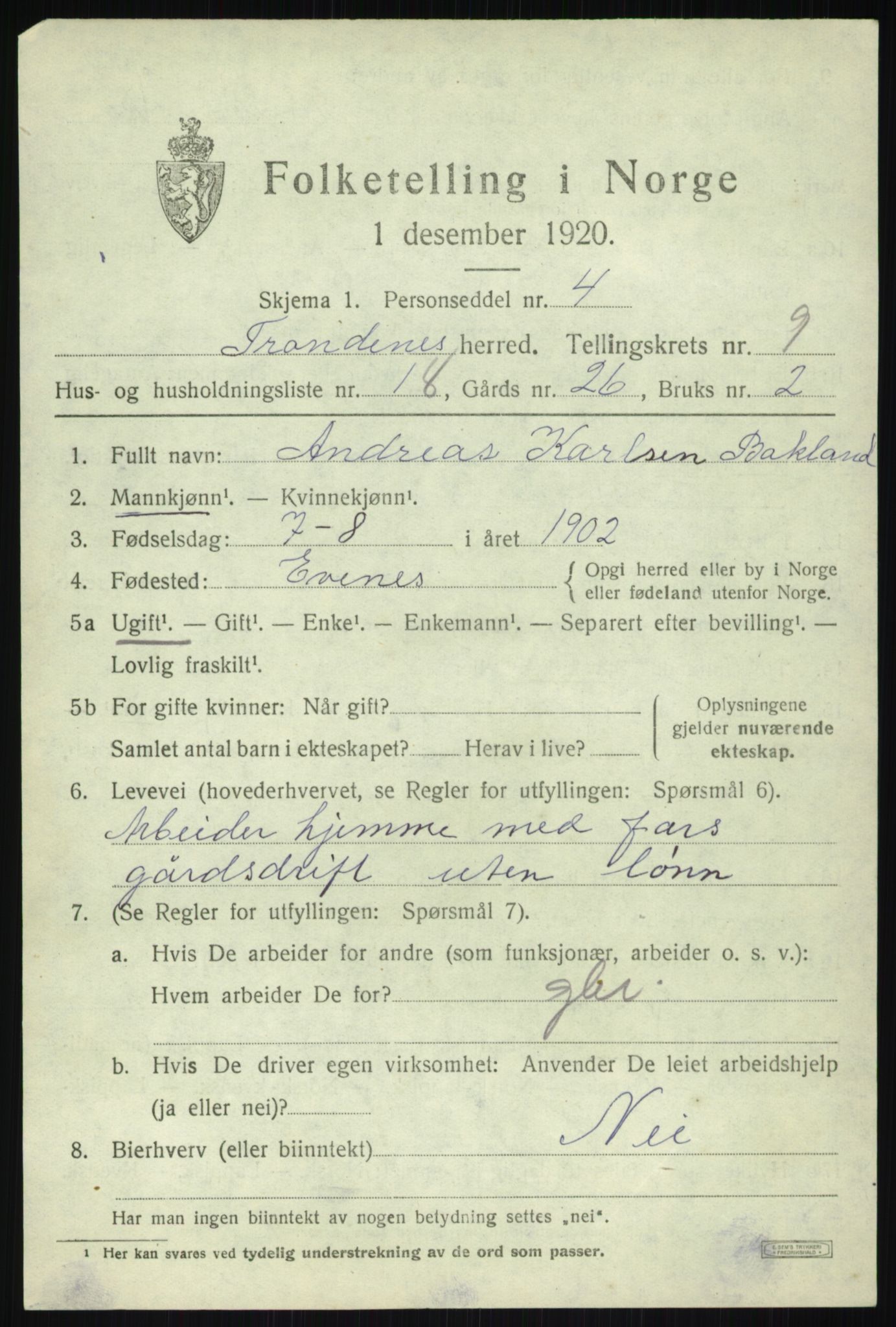 SATØ, 1920 census for Trondenes, 1920, p. 7637