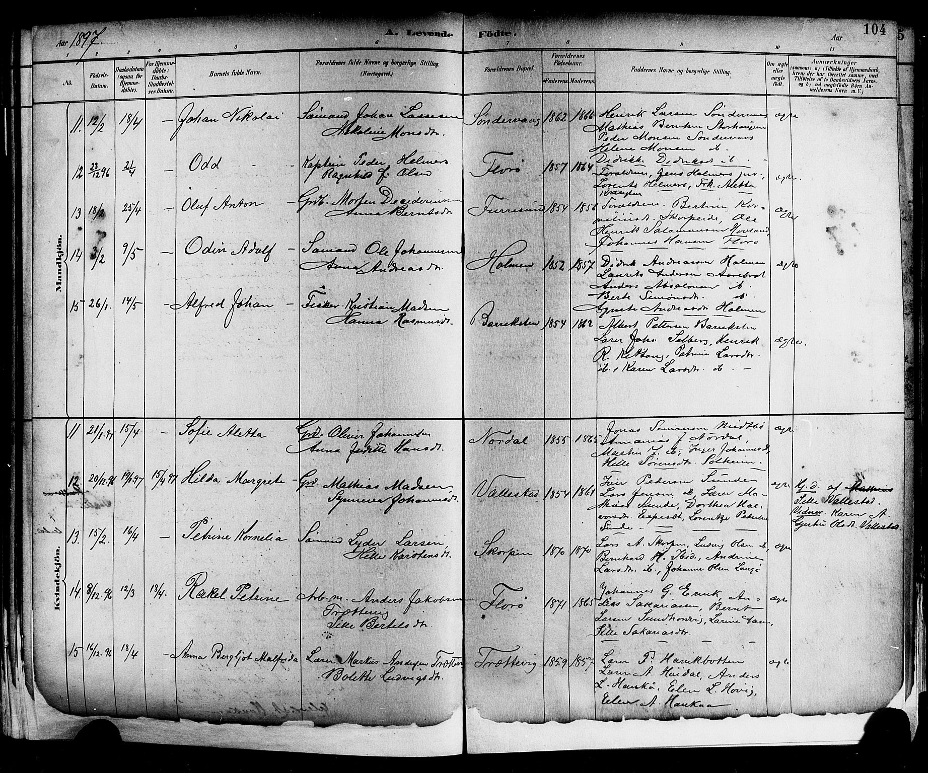 Kinn sokneprestembete, AV/SAB-A-80801/H/Hab/Haba/L0002: Parish register (copy) no. A 2, 1882-1906, p. 104