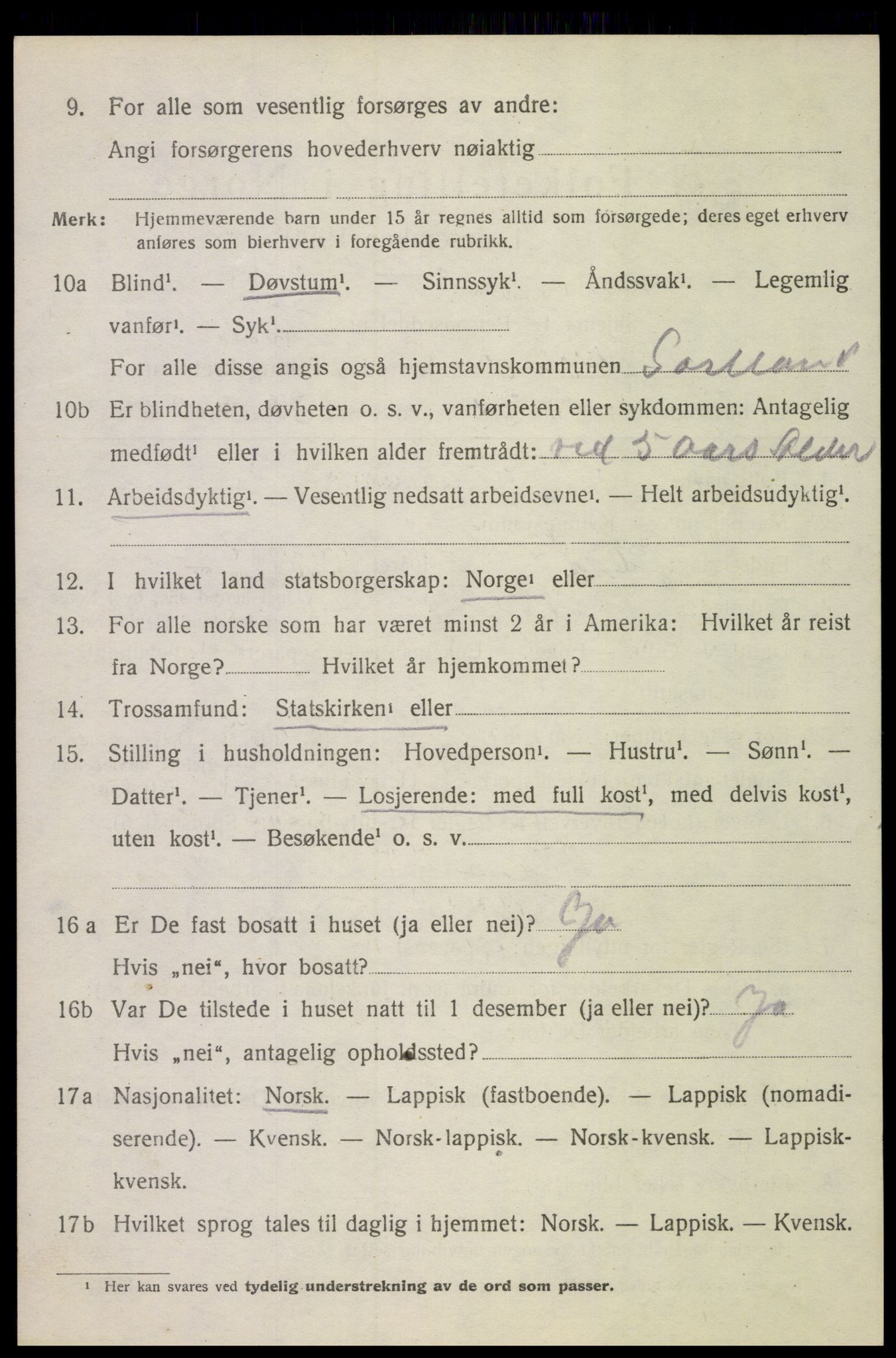 SAT, 1920 census for Sortland, 1920, p. 8009