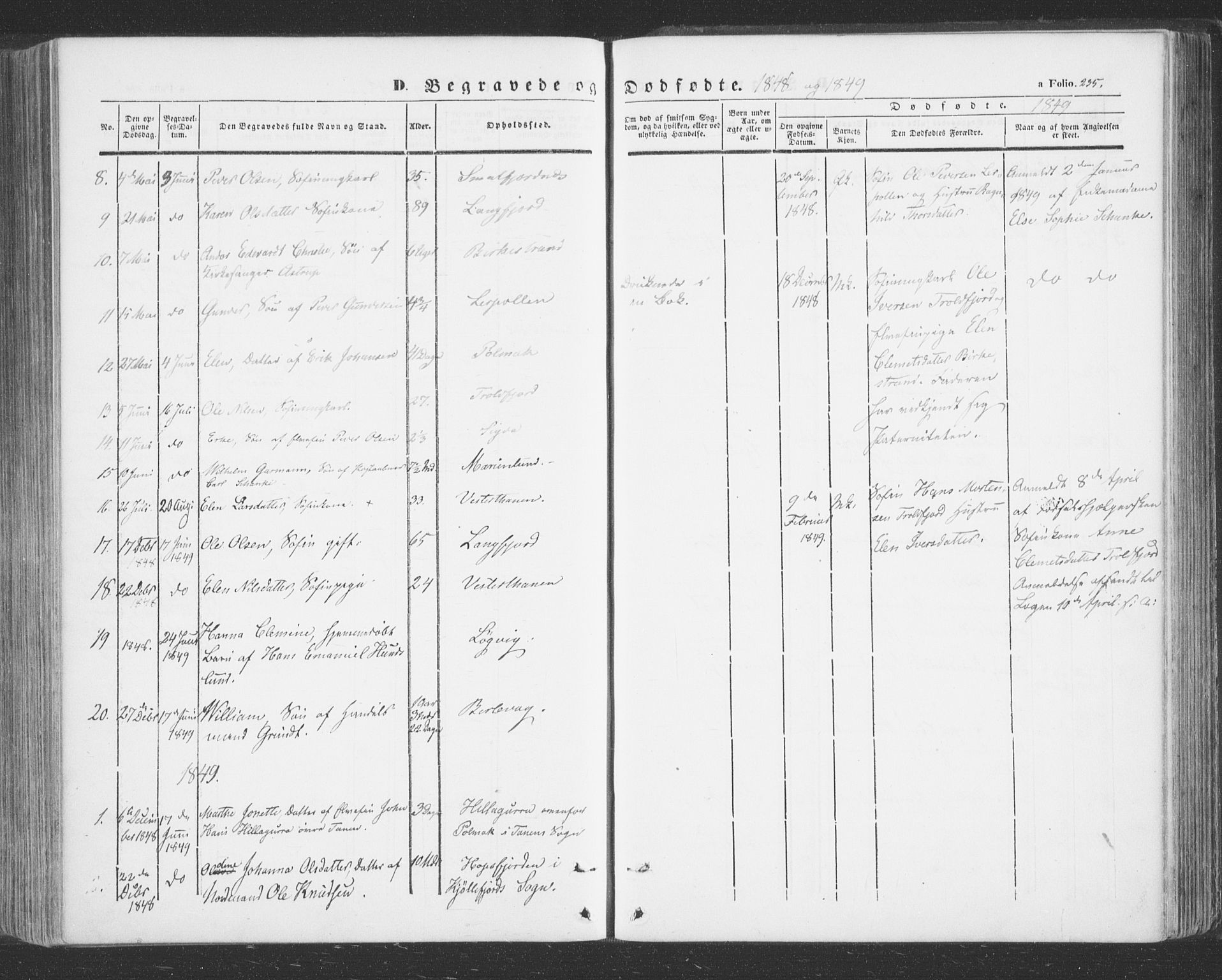 Tana sokneprestkontor, SATØ/S-1334/H/Ha/L0001kirke: Parish register (official) no. 1, 1846-1861, p. 235