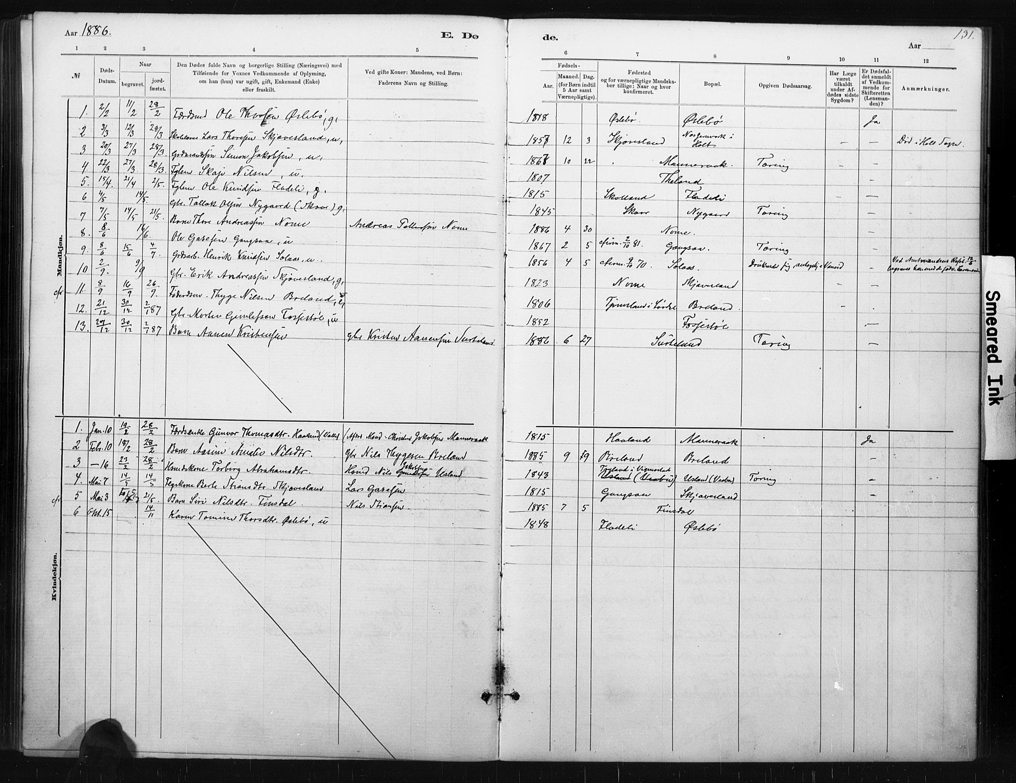 Holum sokneprestkontor, AV/SAK-1111-0022/F/Fa/Fac/L0004: Parish register (official) no. A 4, 1884-1907, p. 131