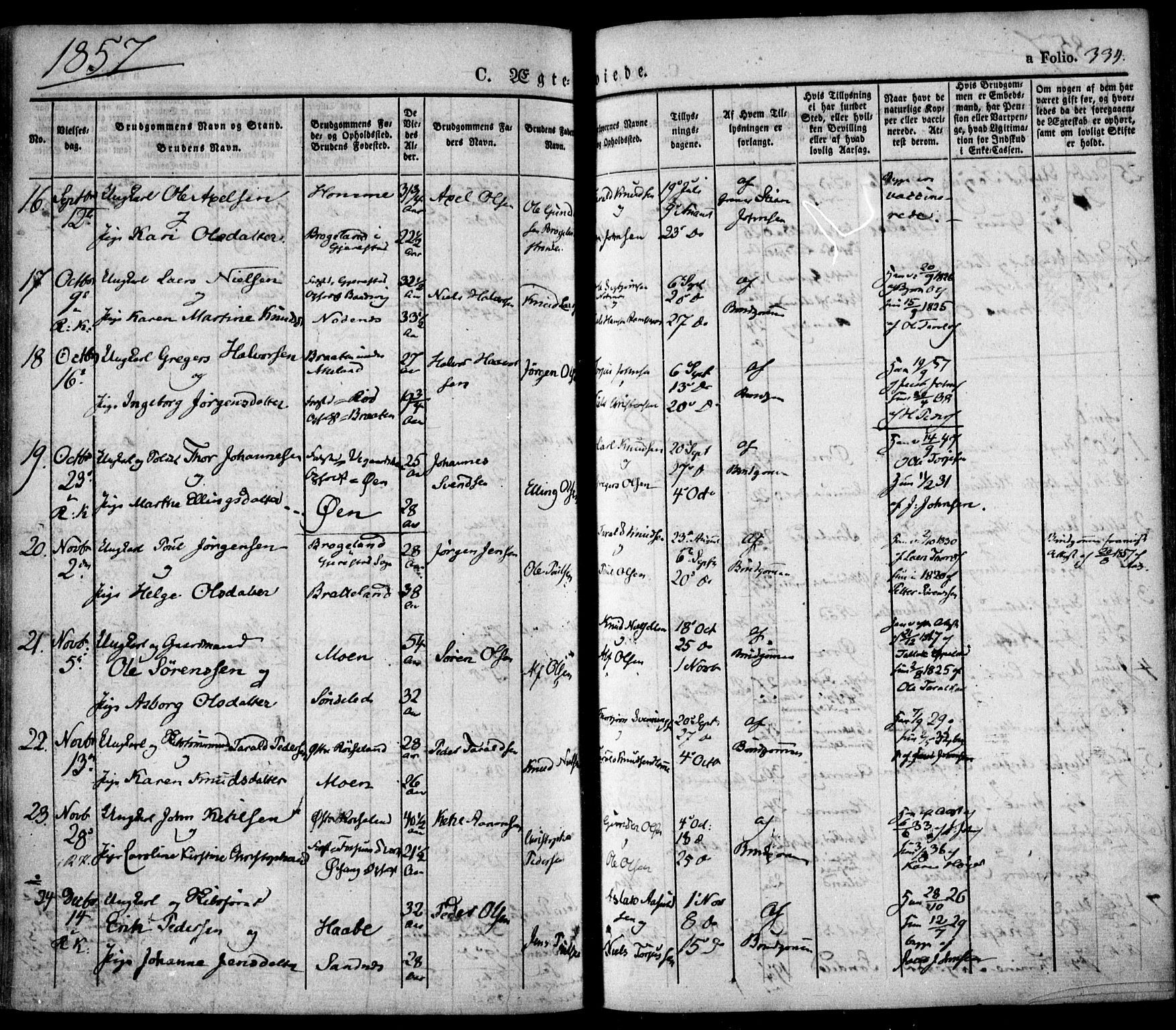 Søndeled sokneprestkontor, AV/SAK-1111-0038/F/Fa/L0002: Parish register (official) no. A 2, 1839-1860, p. 334