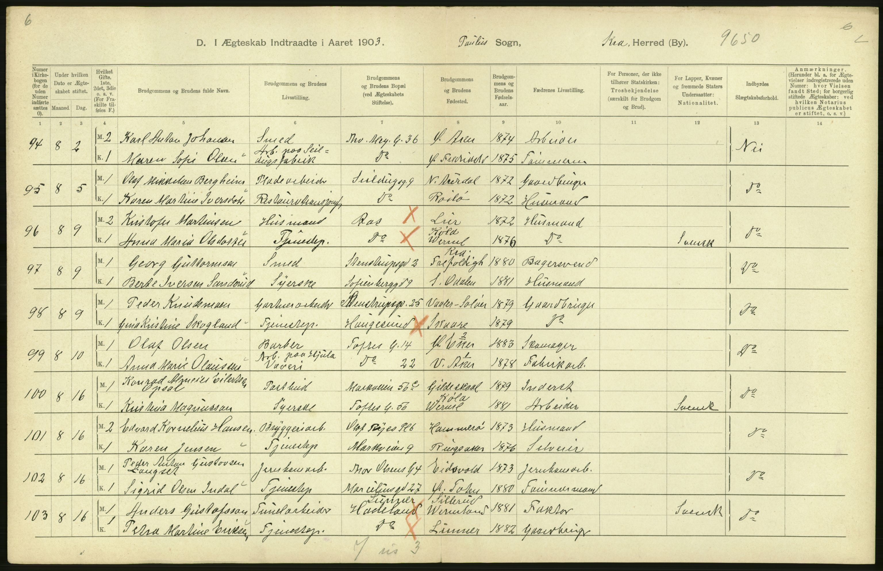 Statistisk sentralbyrå, Sosiodemografiske emner, Befolkning, AV/RA-S-2228/D/Df/Dfa/Dfaa/L0004: Kristiania: Gifte, døde, 1903, p. 484