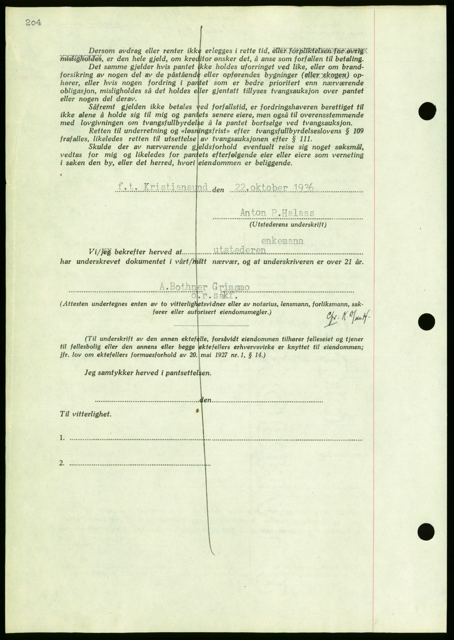 Nordmøre sorenskriveri, AV/SAT-A-4132/1/2/2Ca/L0090: Mortgage book no. B80, 1936-1937, Diary no: : 2310/1936