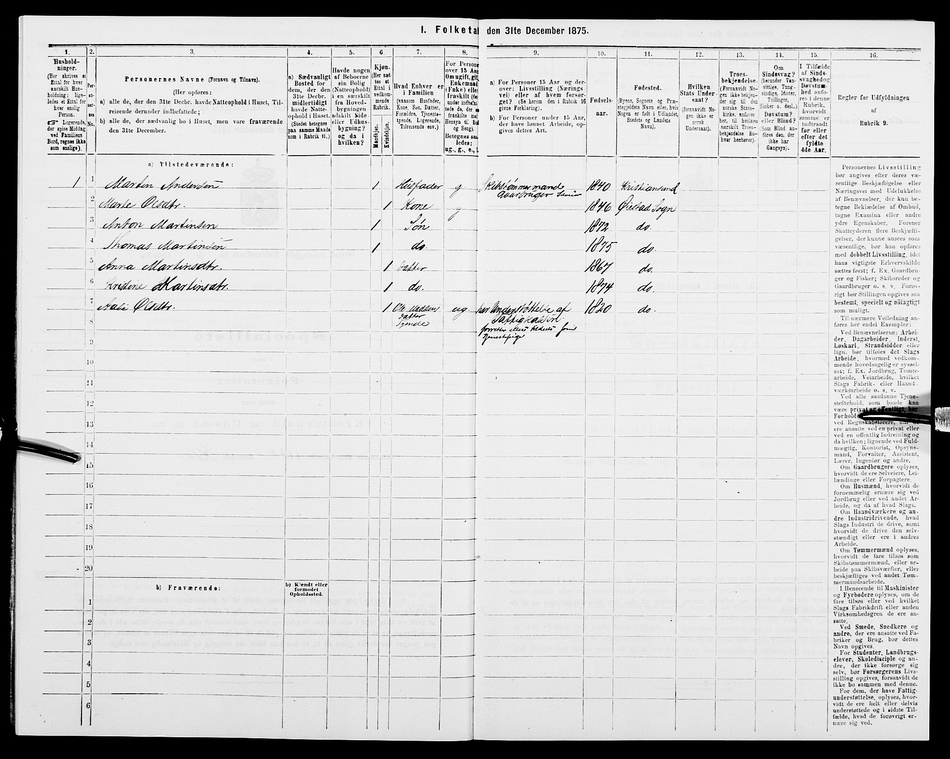 SAK, 1875 census for 0920P Øyestad, 1875, p. 708