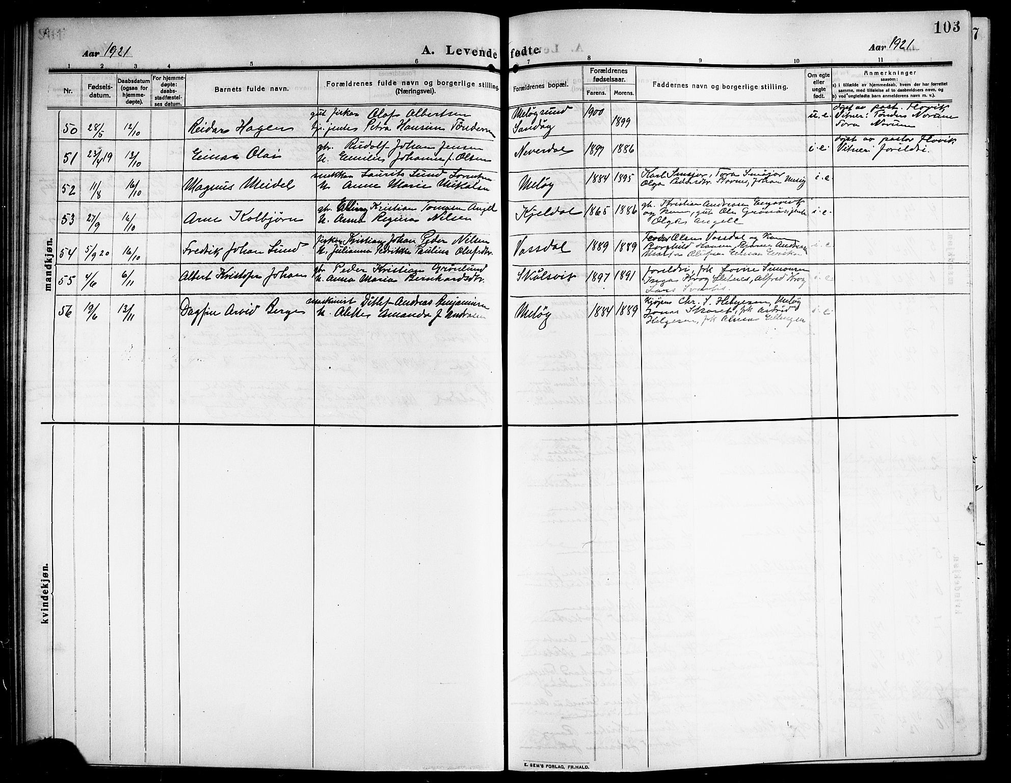 Ministerialprotokoller, klokkerbøker og fødselsregistre - Nordland, AV/SAT-A-1459/843/L0639: Parish register (copy) no. 843C08, 1908-1924, p. 103