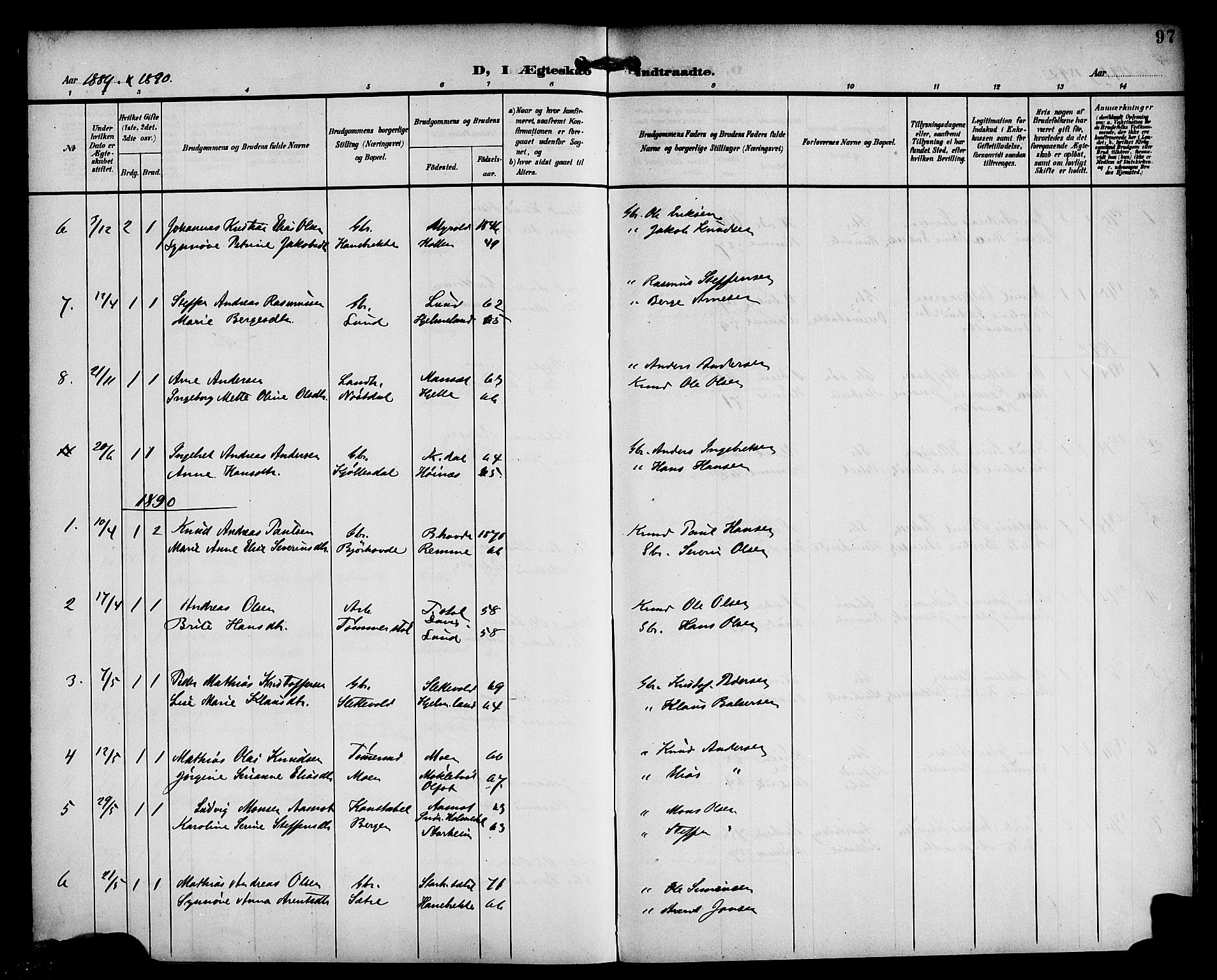 Eid sokneprestembete, SAB/A-82301/H/Haa/Haac/L0001: Parish register (official) no. C 1, 1879-1899, p. 97