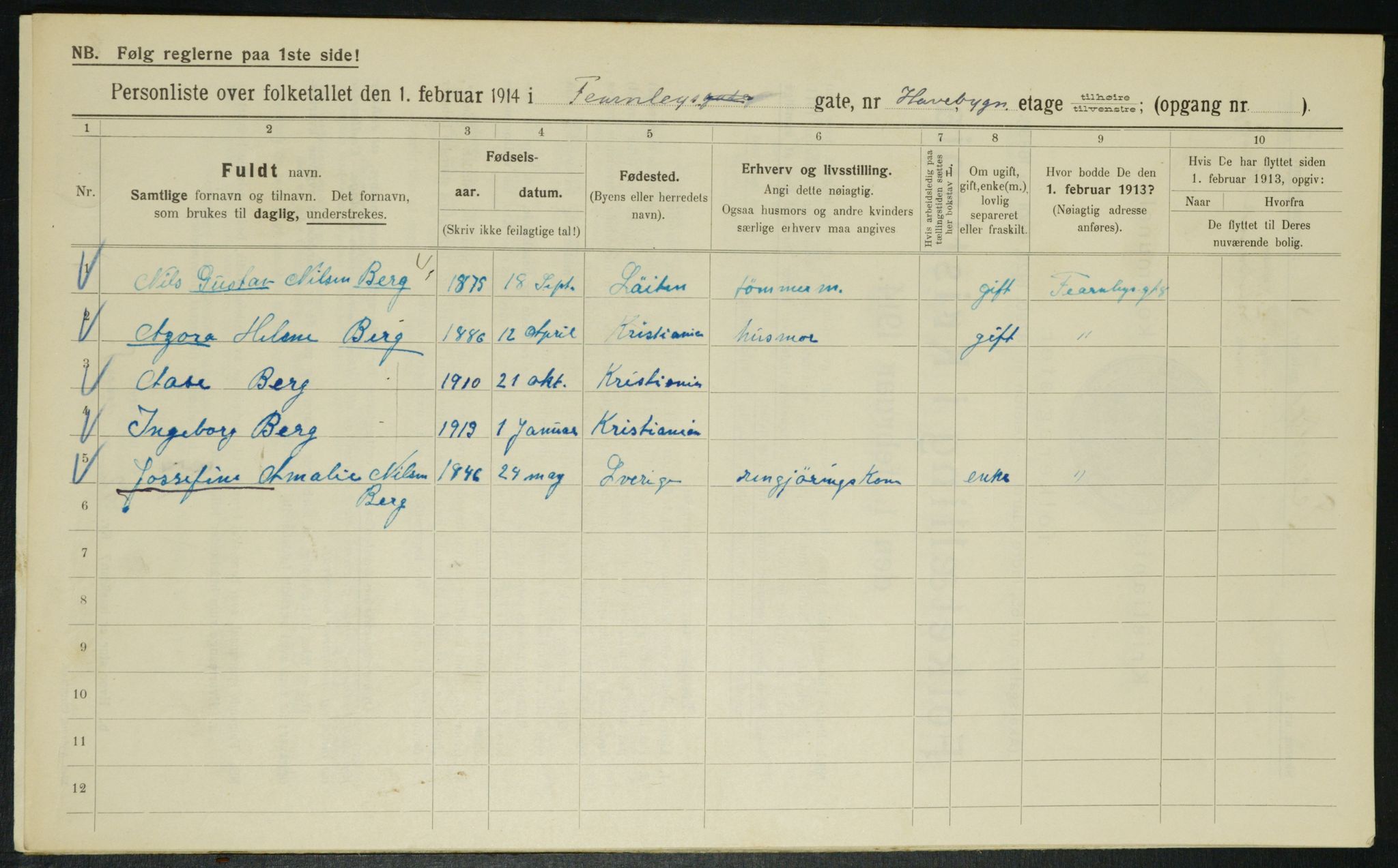 OBA, Municipal Census 1914 for Kristiania, 1914, p. 24122