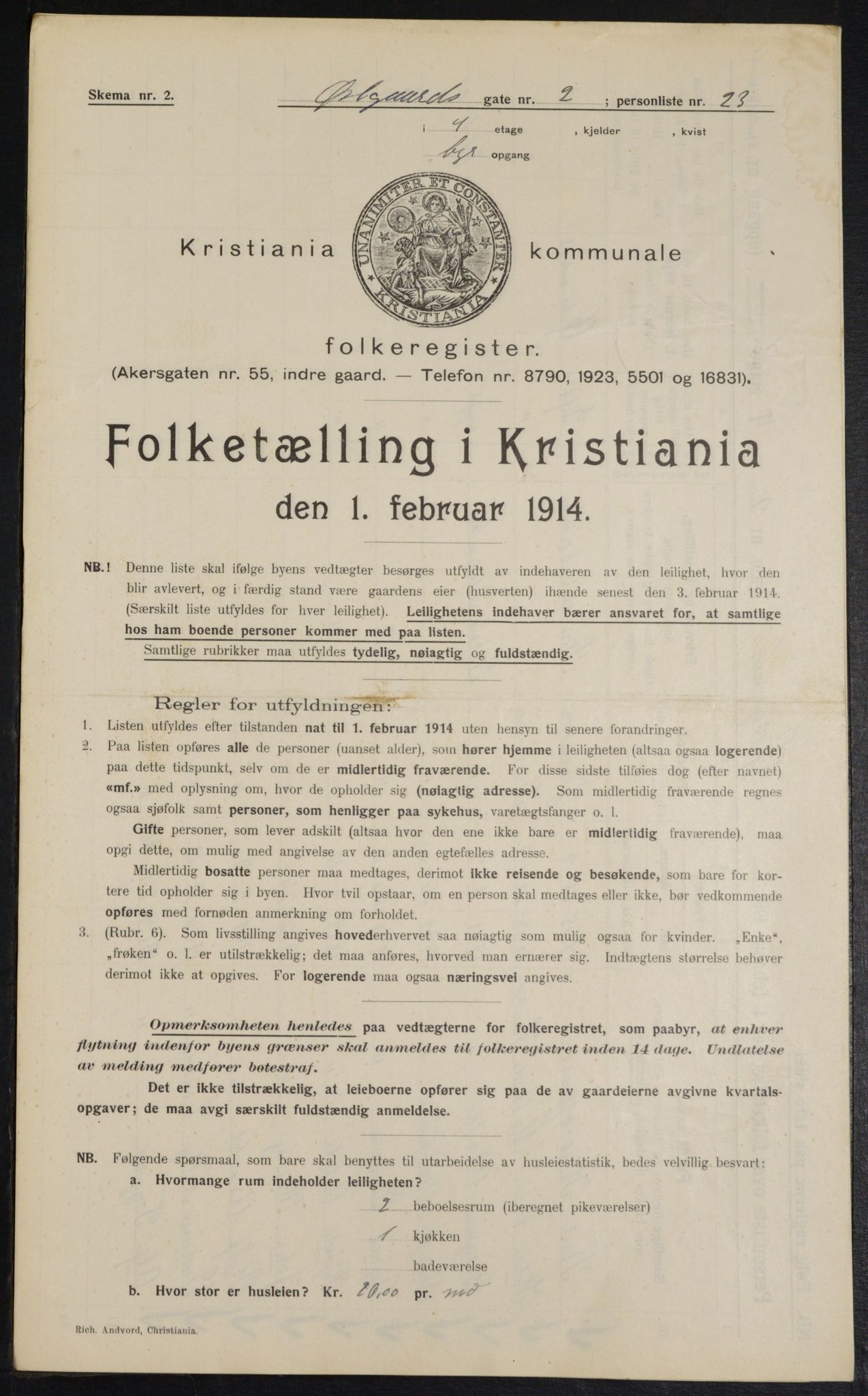 OBA, Municipal Census 1914 for Kristiania, 1914, p. 130088