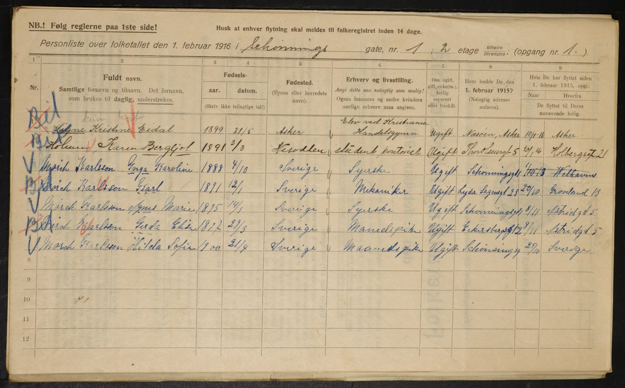 OBA, Municipal Census 1916 for Kristiania, 1916, p. 95618