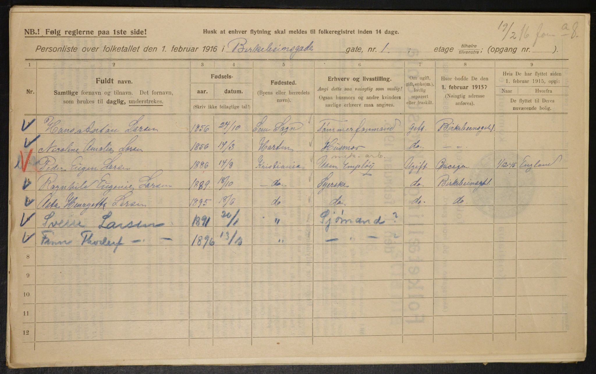 OBA, Municipal Census 1916 for Kristiania, 1916, p. 4985