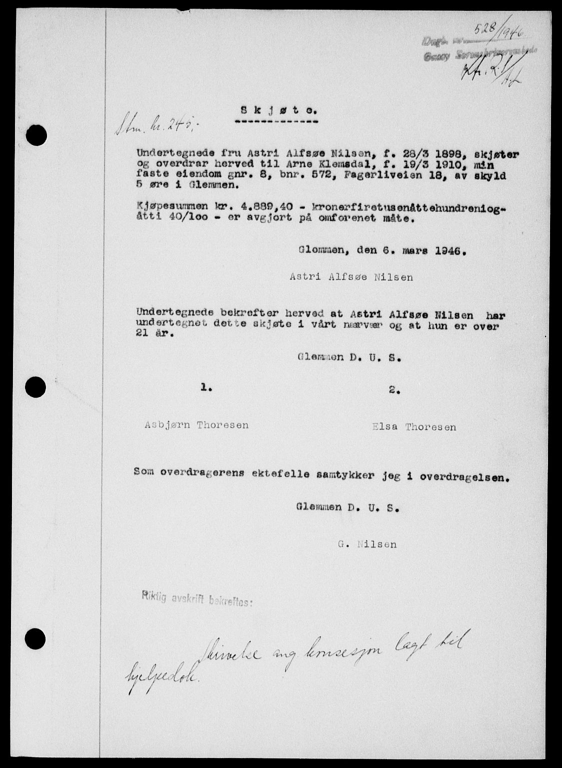 Onsøy sorenskriveri, SAO/A-10474/G/Ga/Gab/L0015: Mortgage book no. II A-15, 1945-1946, Diary no: : 528/1946