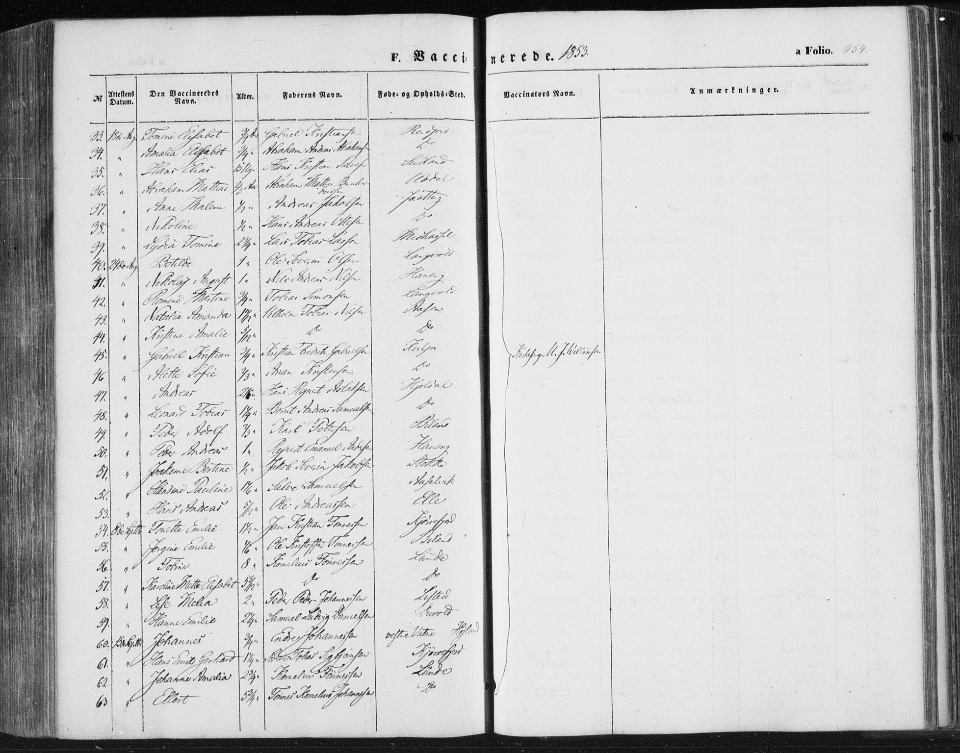 Lista sokneprestkontor, SAK/1111-0027/F/Fa/L0010: Parish register (official) no. A 10, 1846-1861, p. 454