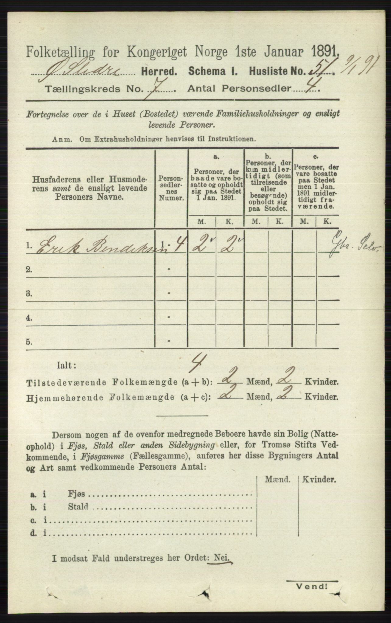 RA, 1891 census for 0544 Øystre Slidre, 1891, p. 2168