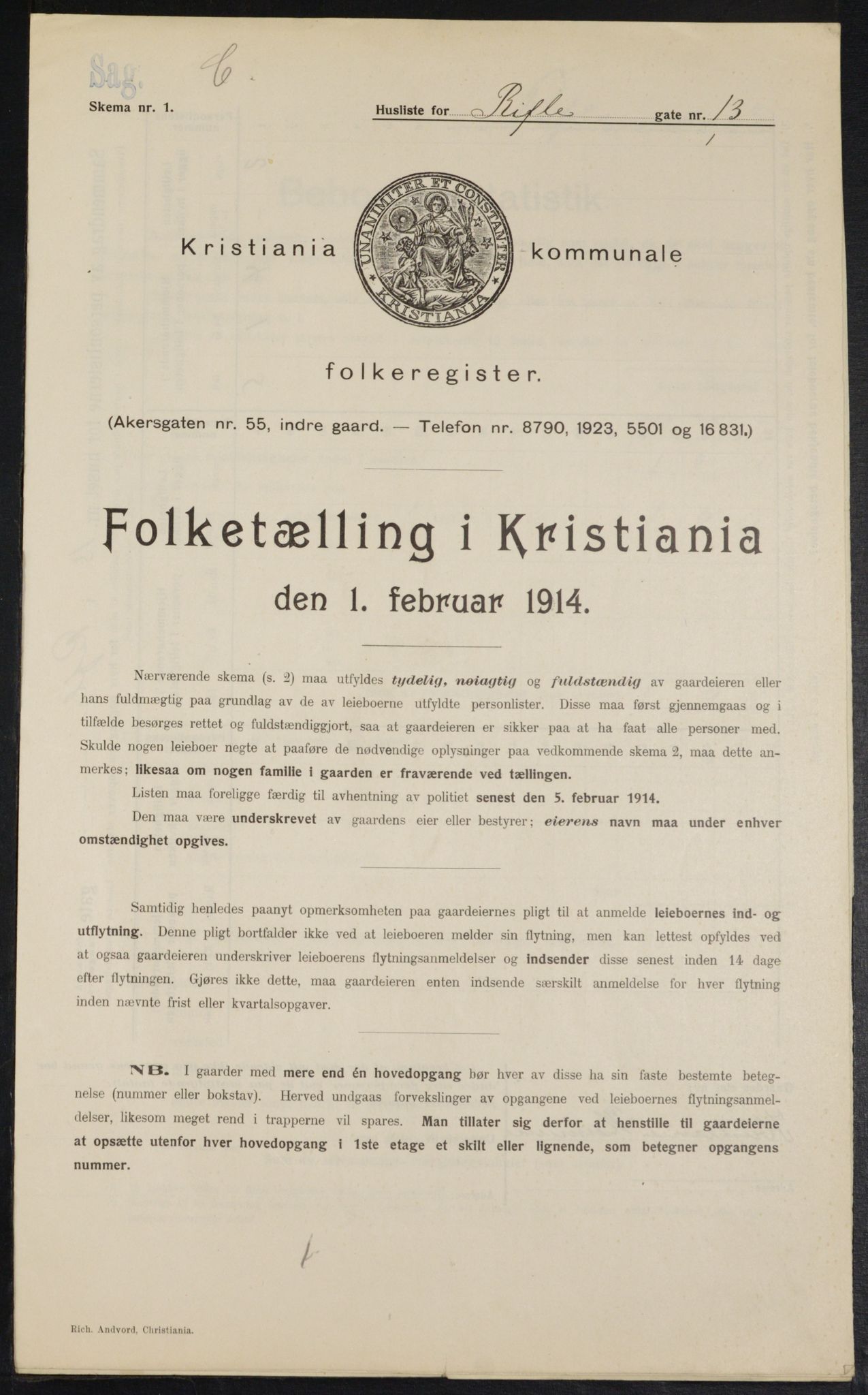 OBA, Municipal Census 1914 for Kristiania, 1914, p. 83084