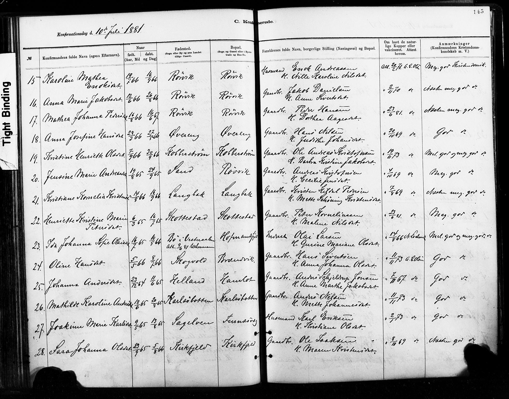 Ministerialprotokoller, klokkerbøker og fødselsregistre - Nordland, AV/SAT-A-1459/859/L0846: Parish register (official) no. 859A06, 1878-1889, p. 145