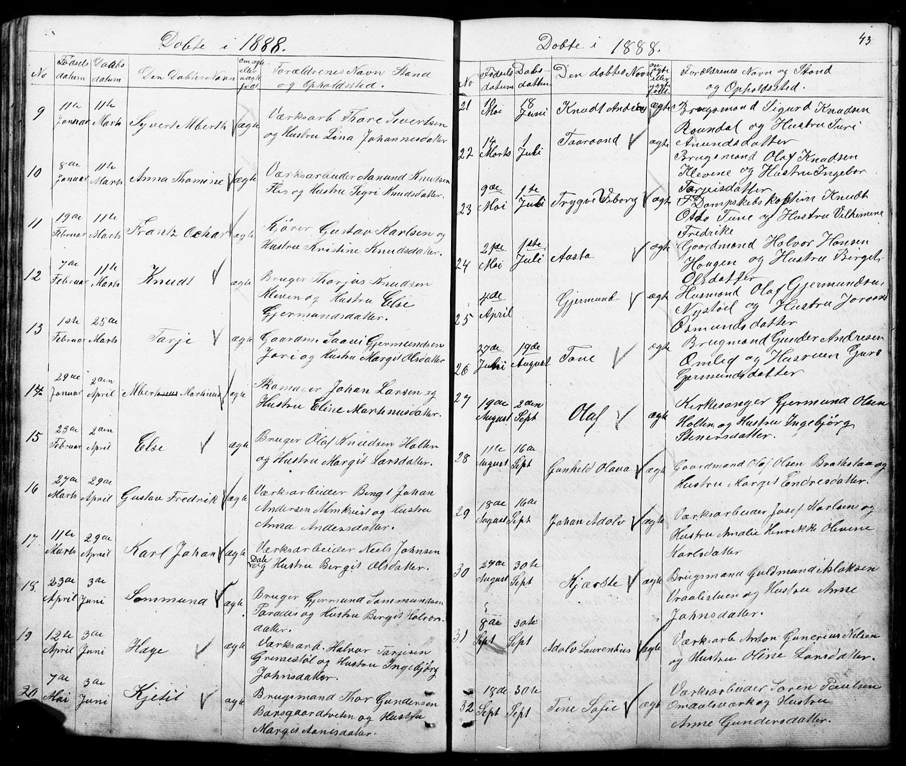 Mo kirkebøker, SAKO/A-286/G/Gb/L0002: Parish register (copy) no. II 2, 1851-1890, p. 43
