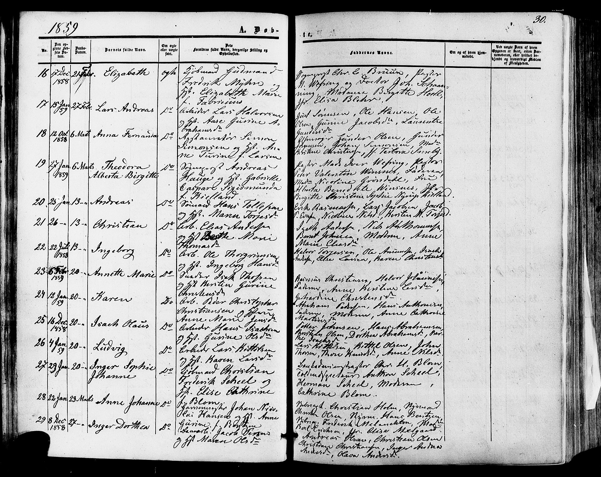 Skien kirkebøker, AV/SAKO-A-302/F/Fa/L0007: Parish register (official) no. 7, 1856-1865, p. 30