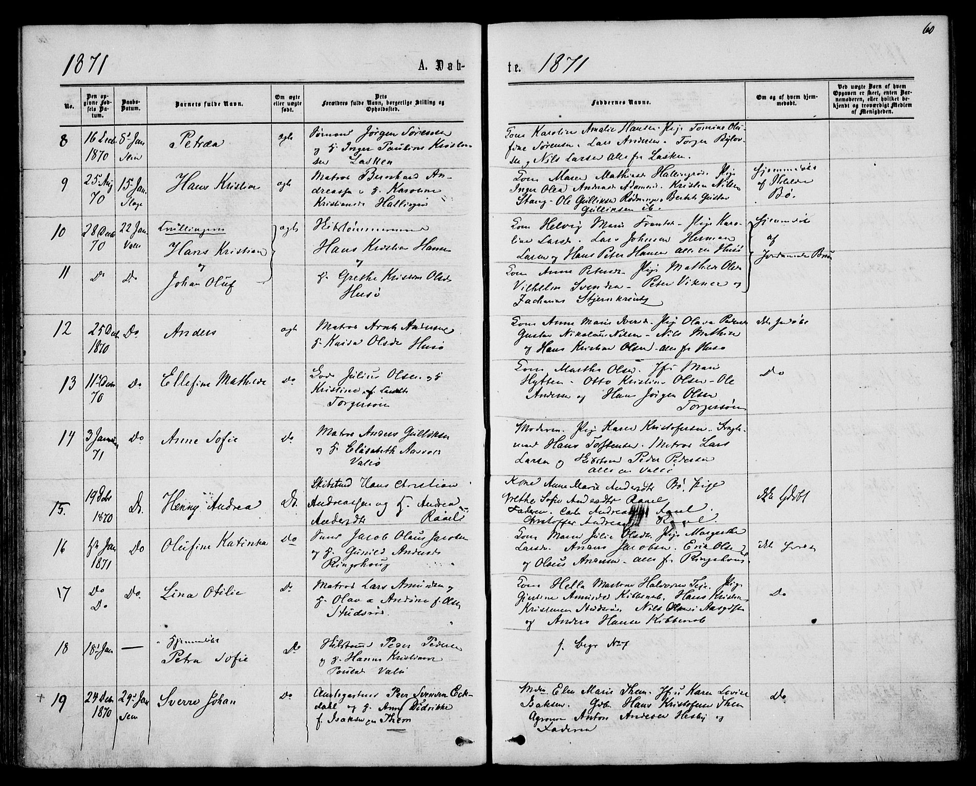 Sem kirkebøker, AV/SAKO-A-5/F/Fa/L0008: Parish register (official) no. I 8, 1866-1873, p. 60