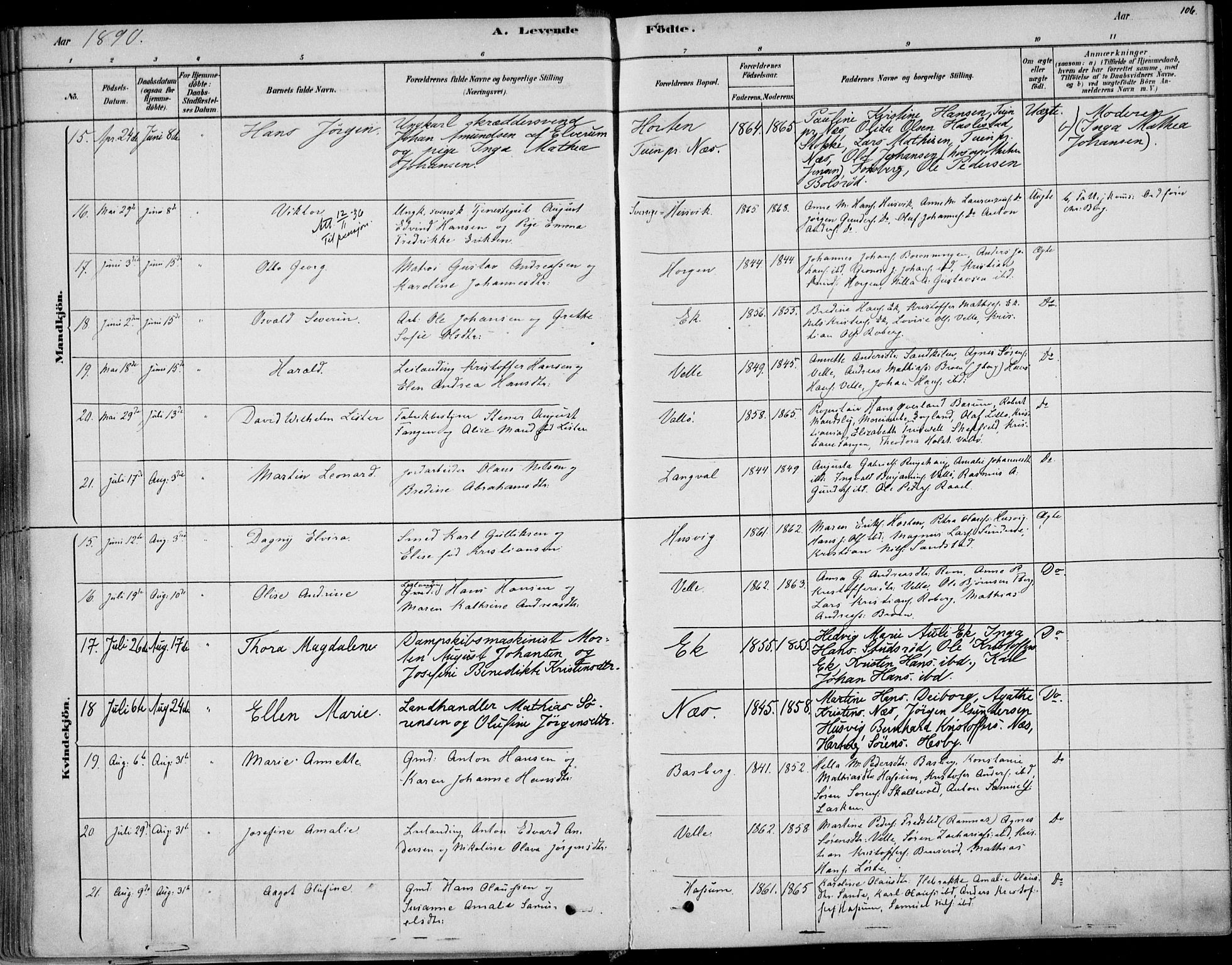 Sem kirkebøker, AV/SAKO-A-5/F/Fb/L0004: Parish register (official) no. II 4, 1878-1891, p. 106