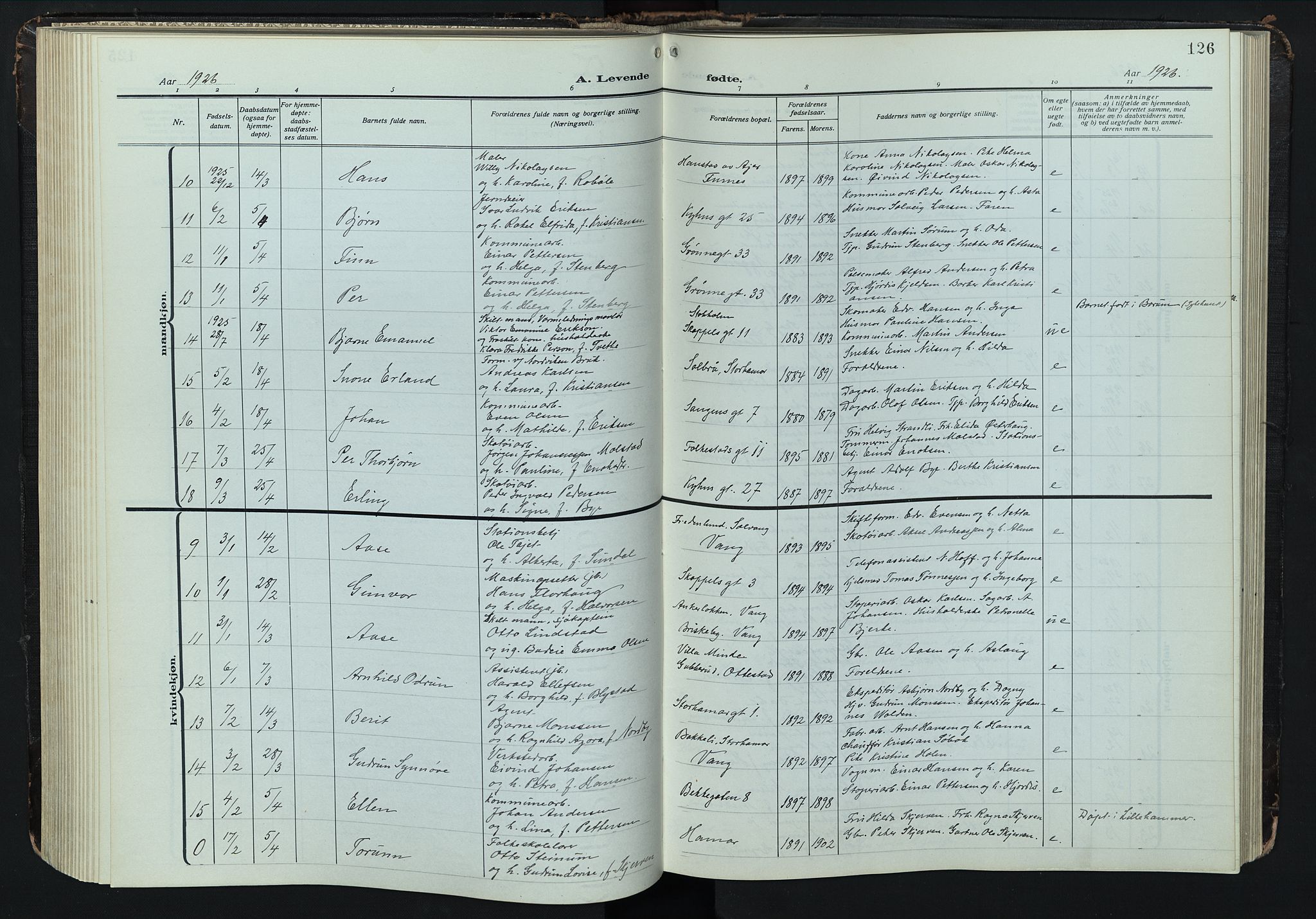 Hamar prestekontor, SAH/DOMPH-002/H/Ha/Hab/L0004: Parish register (copy) no. 4, 1915-1942, p. 126