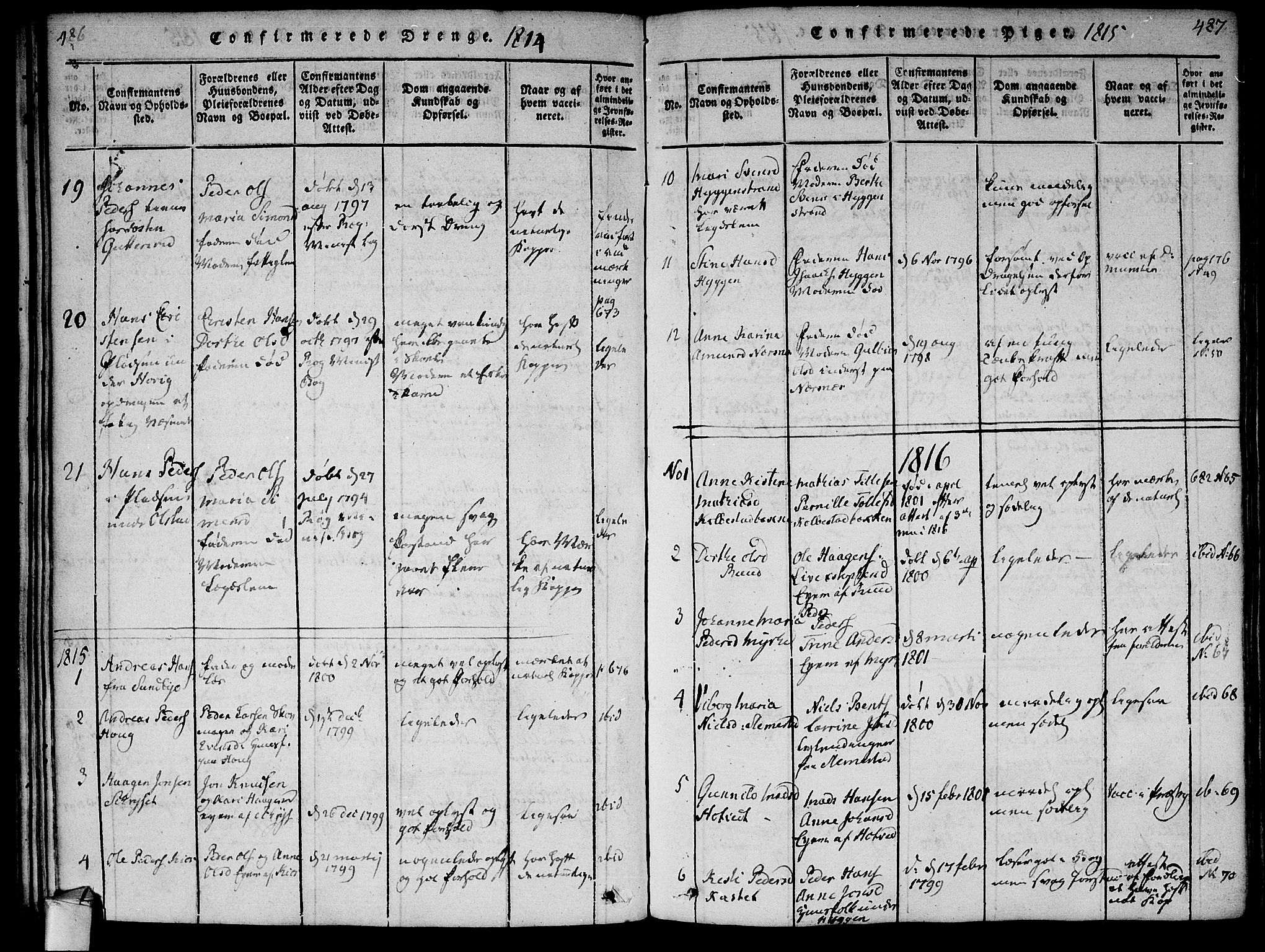 Røyken kirkebøker, SAKO/A-241/F/Fa/L0004: Parish register (official) no. 4, 1814-1832, p. 486-487