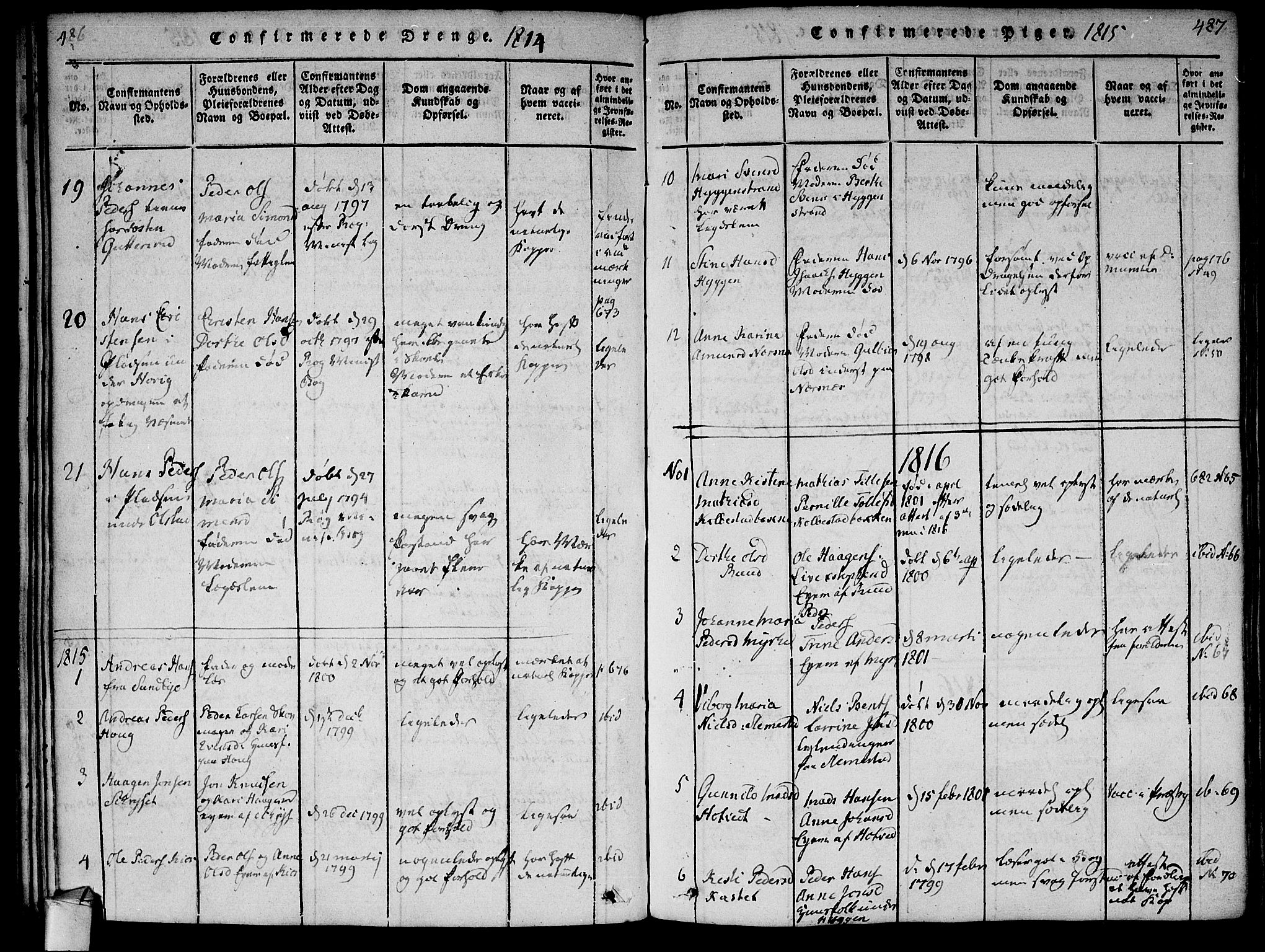 Røyken kirkebøker, AV/SAKO-A-241/F/Fa/L0004: Parish register (official) no. 4, 1814-1832, p. 486-487