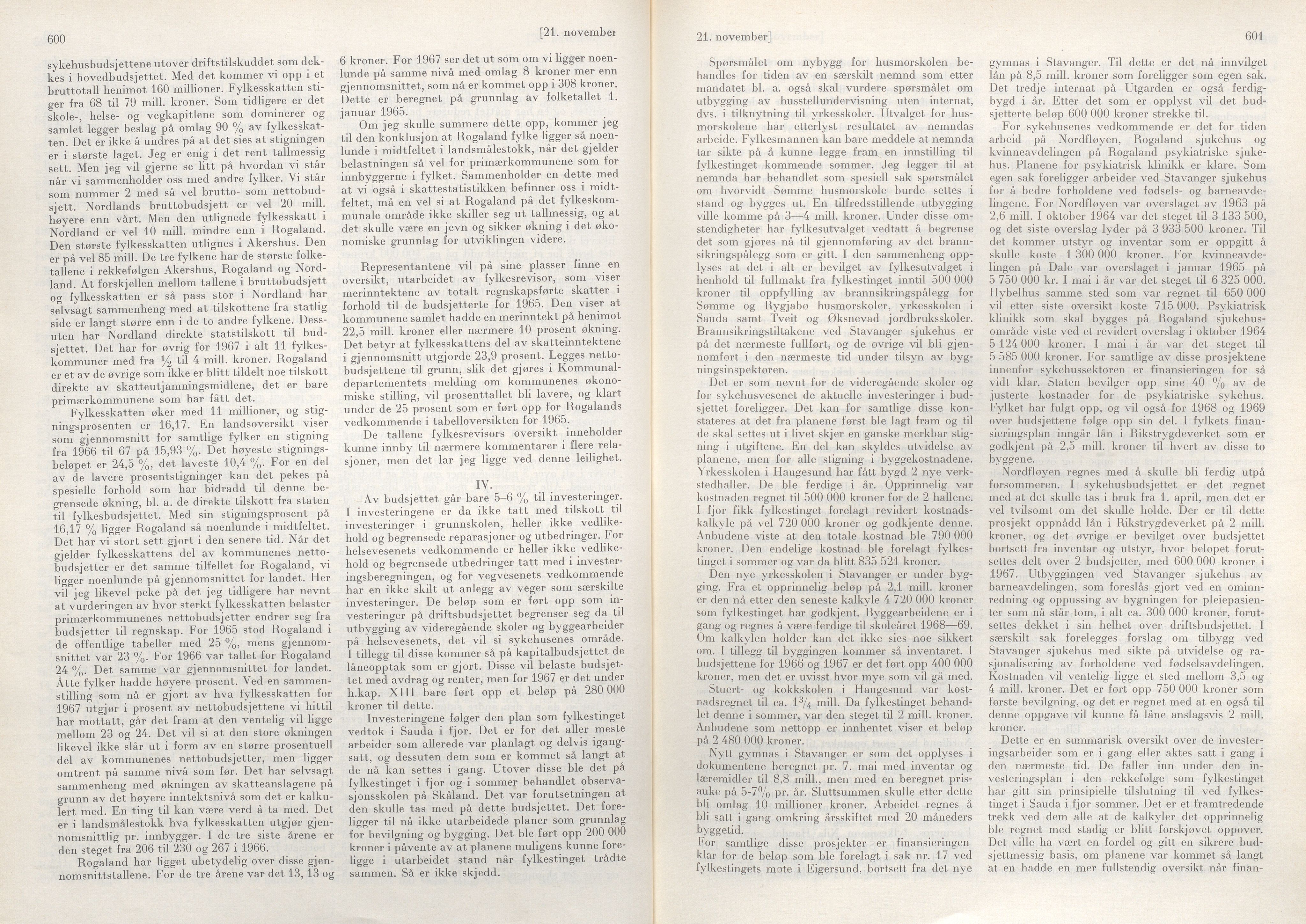 Rogaland fylkeskommune - Fylkesrådmannen , IKAR/A-900/A/Aa/Aaa/L0086: Møtebok , 1966, p. 600-601