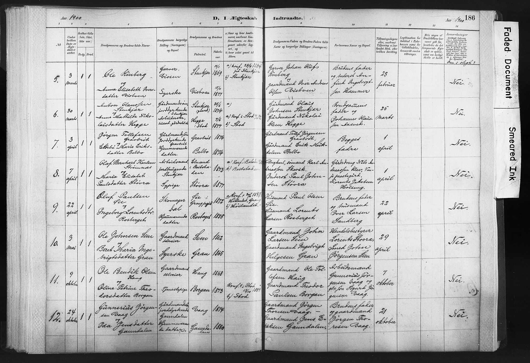 Ministerialprotokoller, klokkerbøker og fødselsregistre - Nord-Trøndelag, SAT/A-1458/749/L0474: Parish register (official) no. 749A08, 1887-1903, p. 186