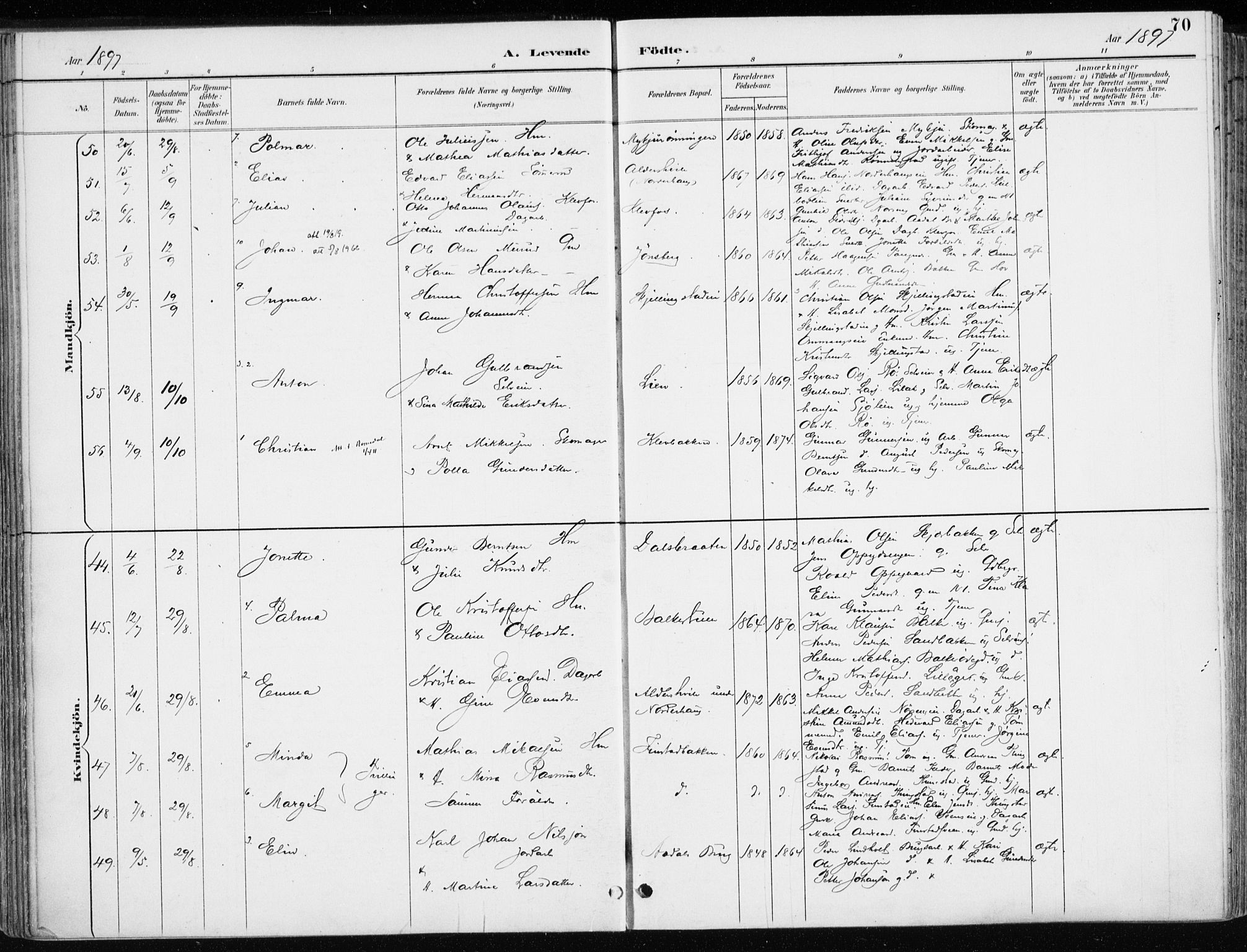 Løten prestekontor, AV/SAH-PREST-022/K/Ka/L0010: Parish register (official) no. 10, 1892-1907, p. 70