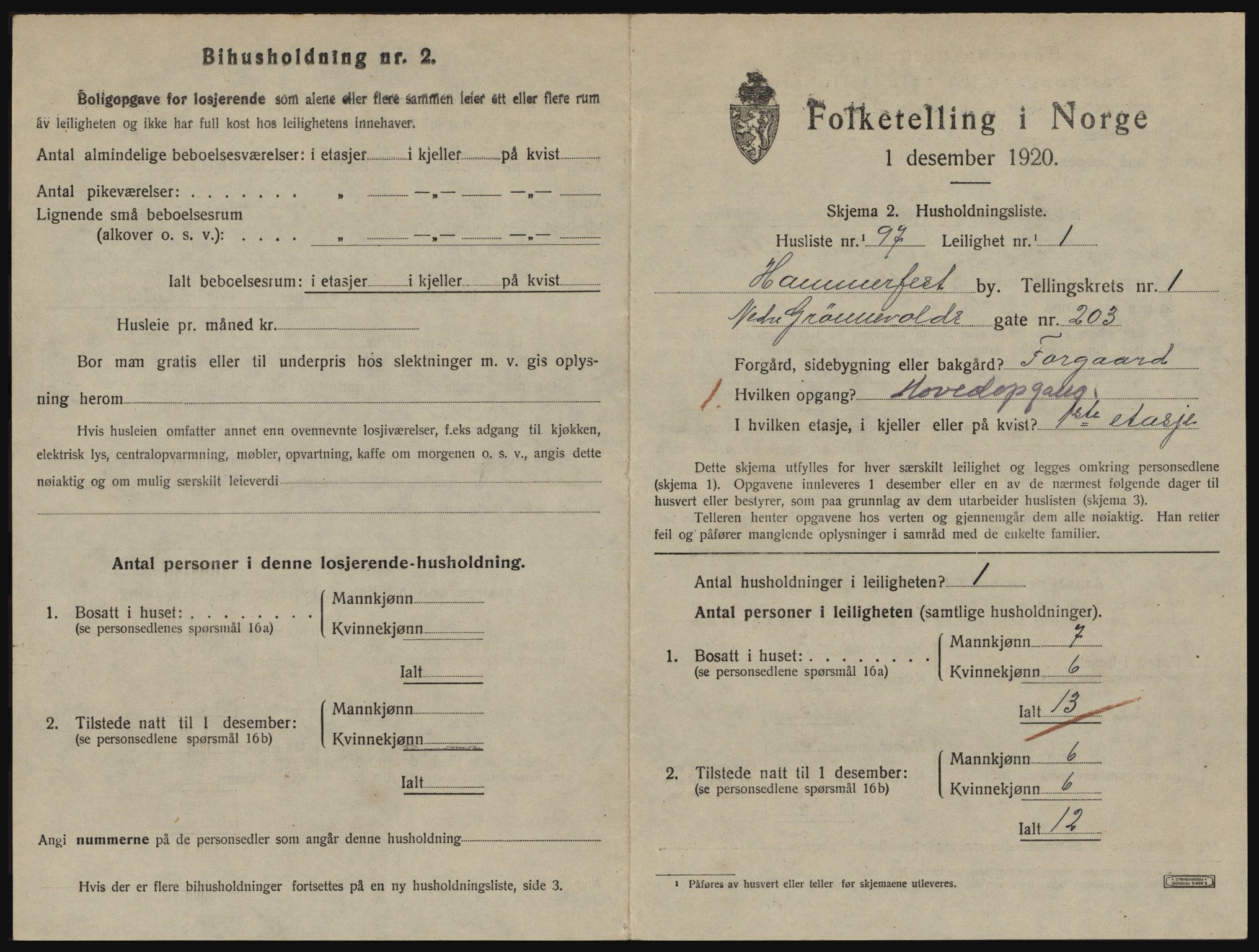 SATØ, 1920 census for Hammerfest, 1920, p. 1312