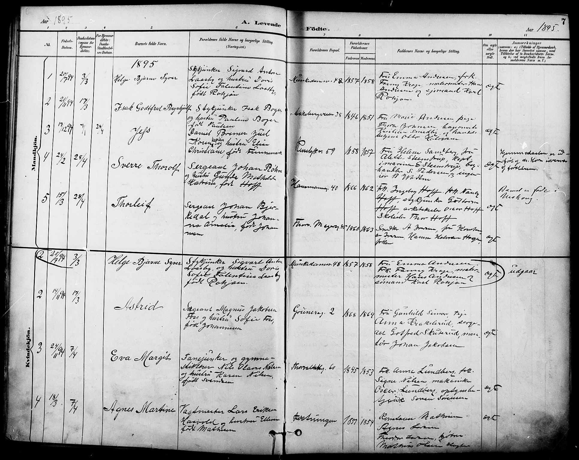Garnisonsmenigheten Kirkebøker, SAO/A-10846/F/Fa/L0013: Parish register (official) no. 13, 1894-1904, p. 7