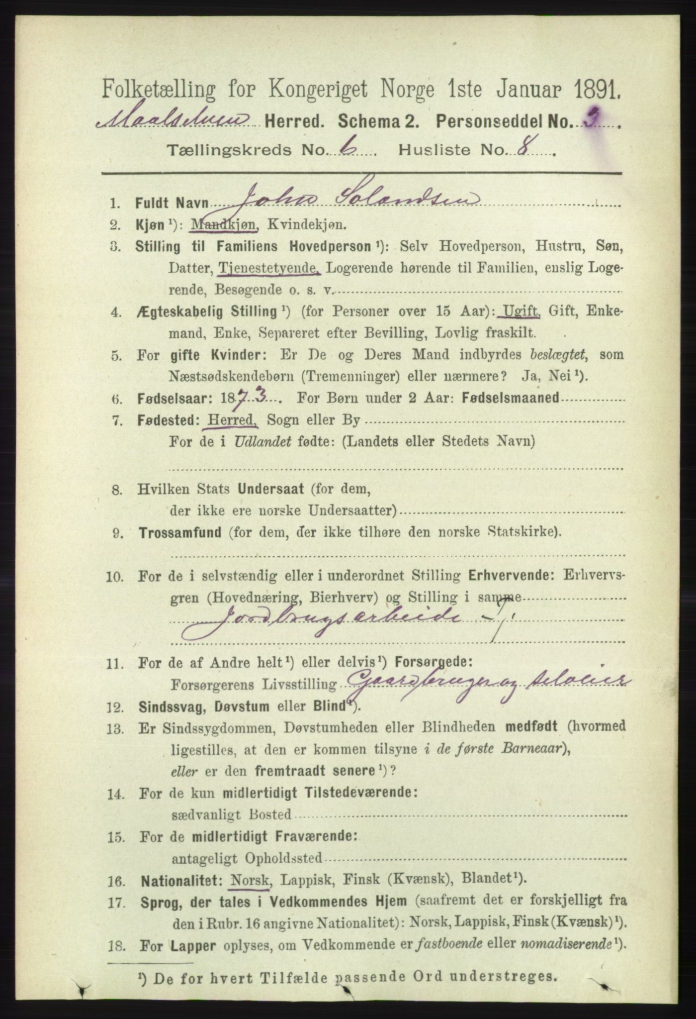 RA, 1891 census for 1924 Målselv, 1891, p. 2091