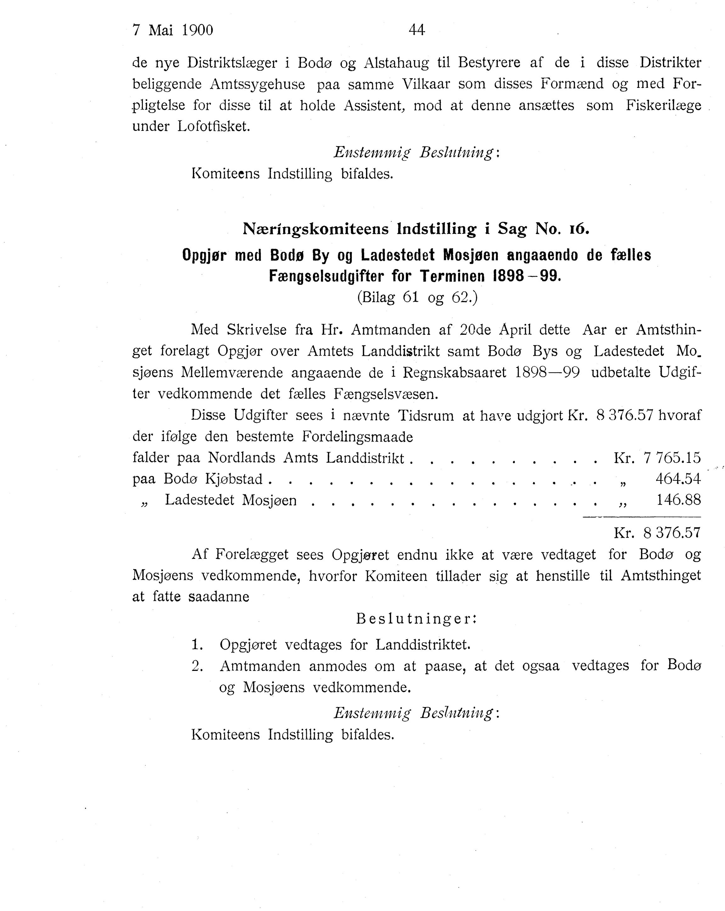 Nordland Fylkeskommune. Fylkestinget, AIN/NFK-17/176/A/Ac/L0023: Fylkestingsforhandlinger 1900, 1900