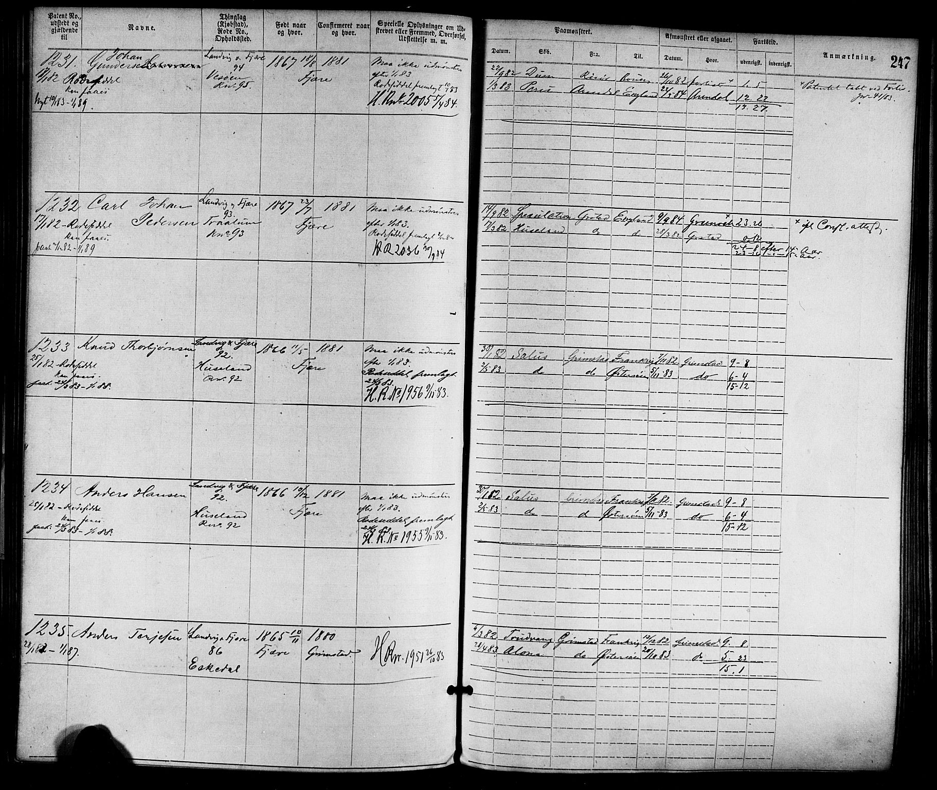 Grimstad mønstringskrets, SAK/2031-0013/F/Fa/L0001: Annotasjonsrulle nr 1-1920 med register, F-1, 1870-1892, p. 277
