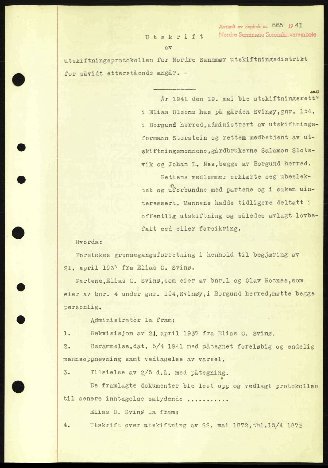 Nordre Sunnmøre sorenskriveri, AV/SAT-A-0006/1/2/2C/2Ca: Mortgage book no. A10, 1940-1941, Diary no: : 665/1941