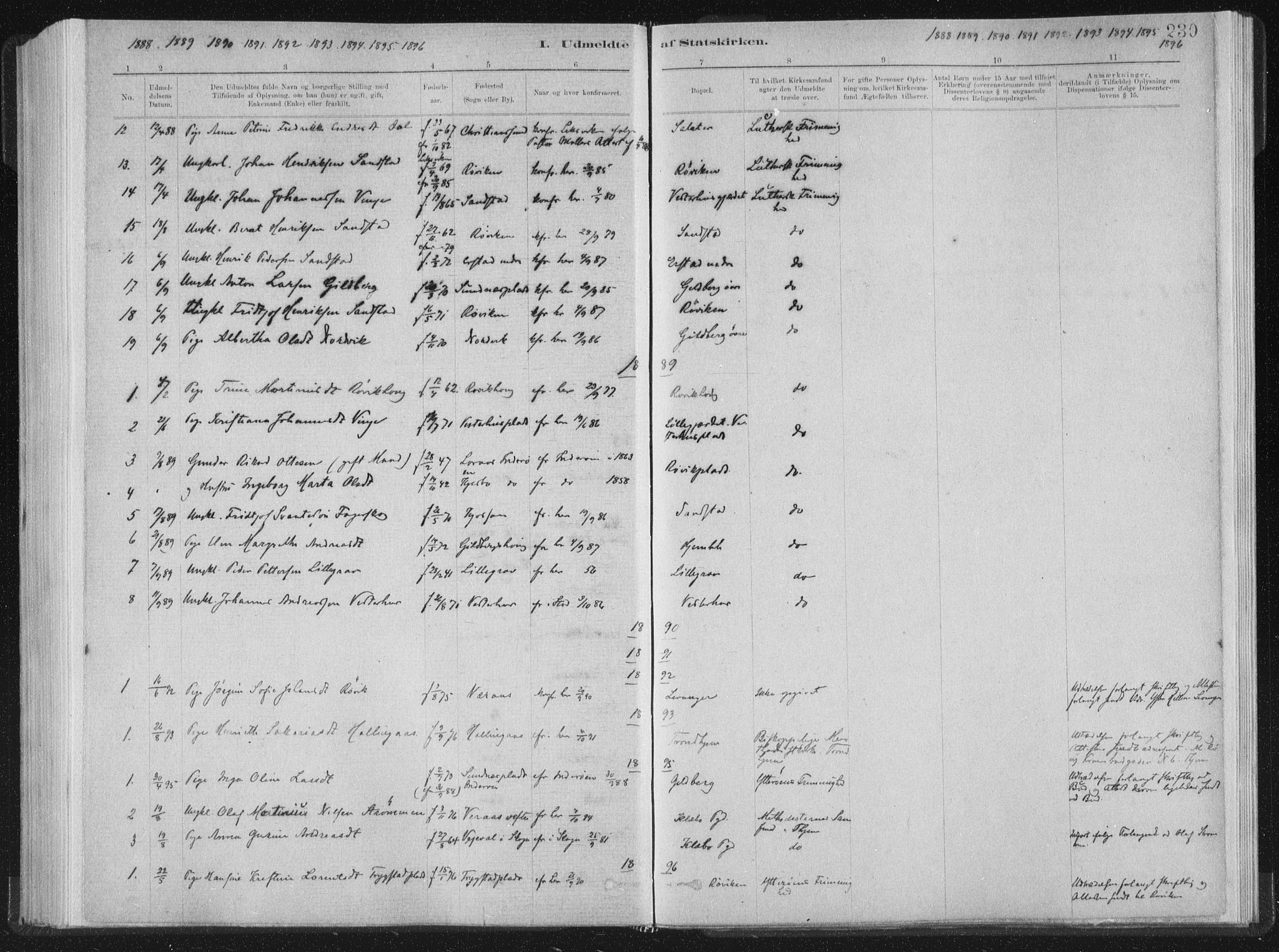 Ministerialprotokoller, klokkerbøker og fødselsregistre - Nord-Trøndelag, SAT/A-1458/722/L0220: Parish register (official) no. 722A07, 1881-1908, p. 230